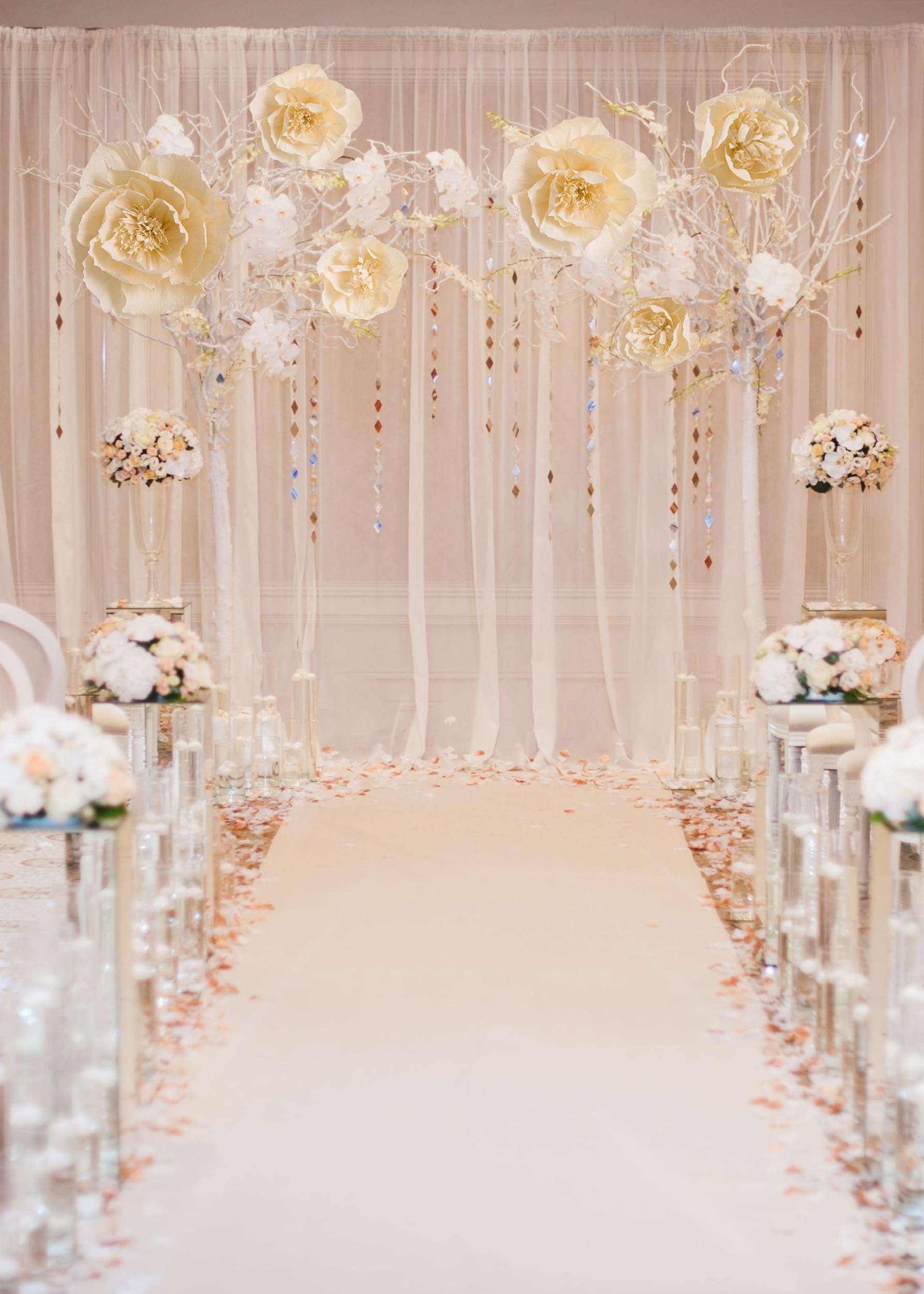 Premium Crepe Paper Flowers Wall Decor - Elegant Wedding Backdrop, Baby Shower, Birthday Party & Nursery Decoration - 6-Piece Beige Floral Set for Photo Booths, Archways & Home Decor