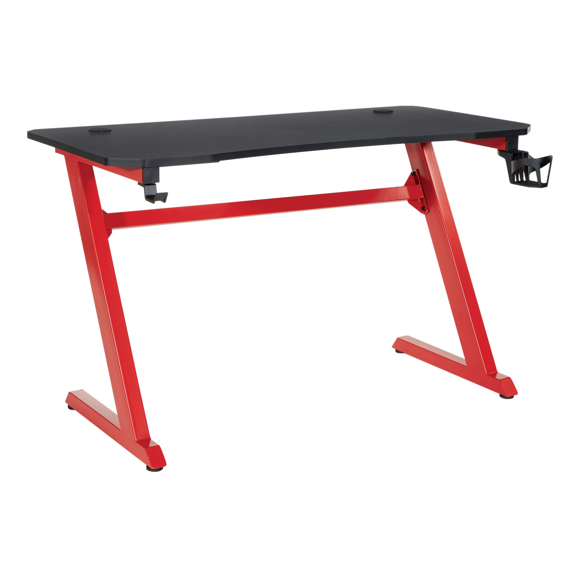 OSP Home Furnishings Ghost Battlestation Gaming Desk - Carbon Fiber Surface, Matte Black Top & Red Legs with Accessories | Perfect for PC Gaming Setup, Streaming & Home Office Workspace