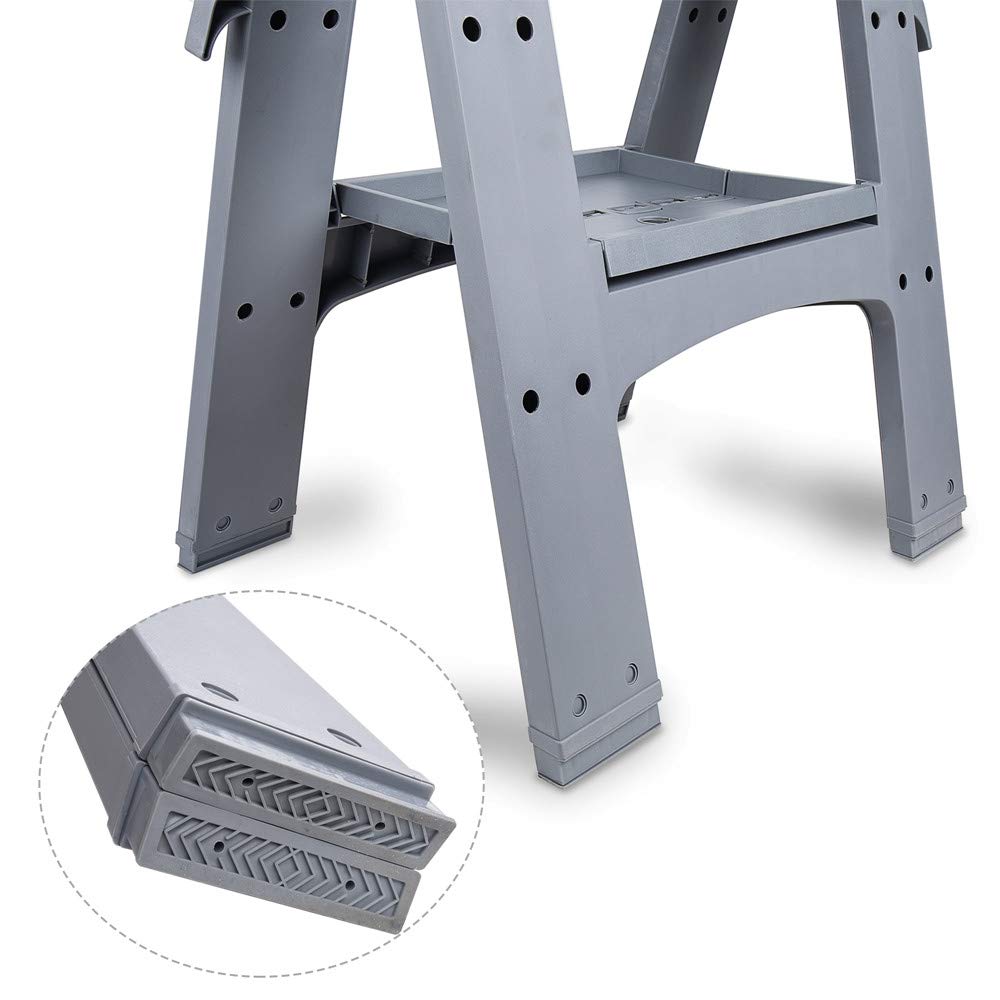 Amazon Basics Heavy Duty Folding Sawhorse Set of 2 - 900 lb Capacity, Adjustable Height Workbench Support for Woodworking, Construction, Painting Projects (Orange & Grey)