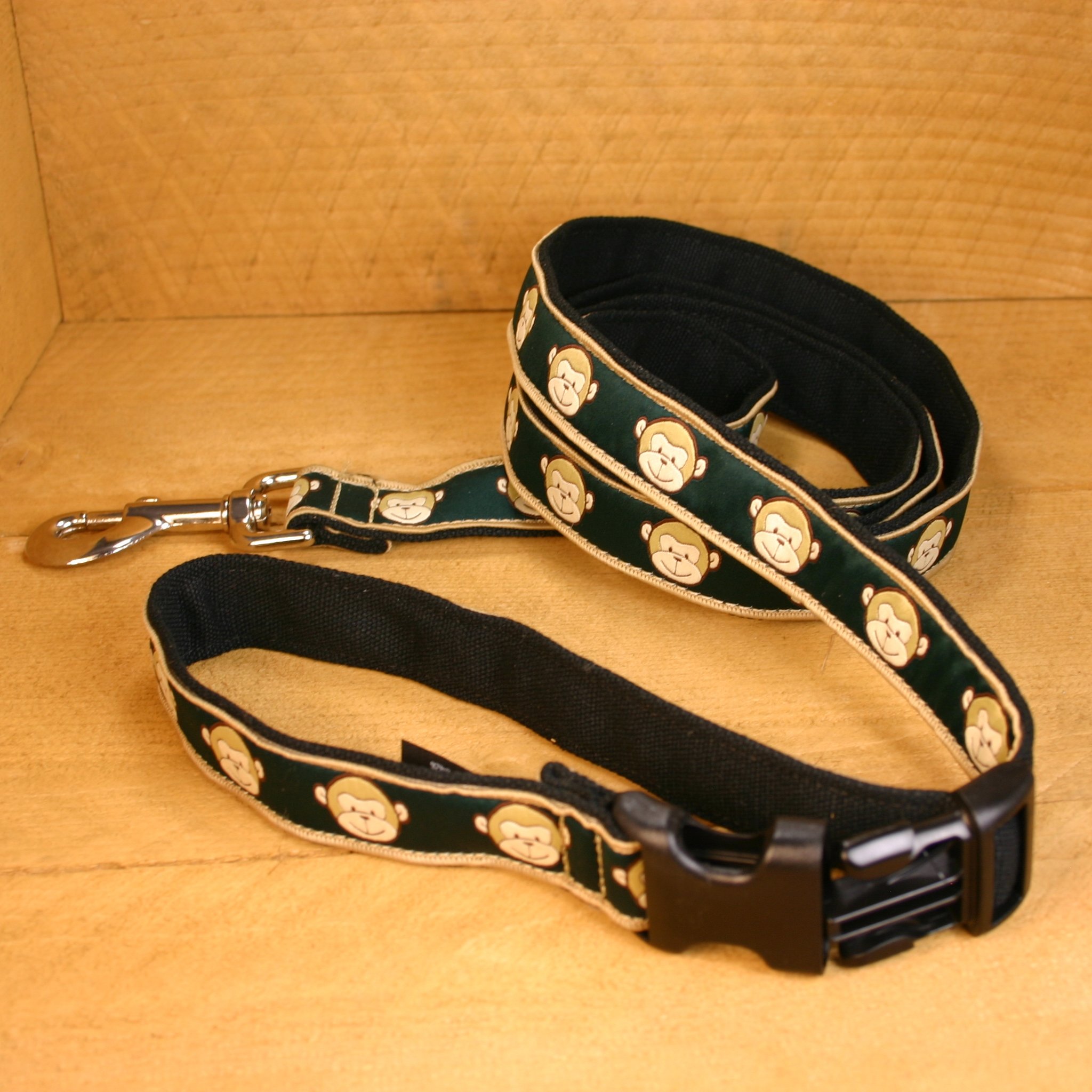 Durable Monkey Print Canvas Dog Leash with Click N Go Buckle - 1 Inch Wide Emerald Green Pet Leash for Small to Medium Dogs - Perfect for Walking, Training & Outdoor Adventures