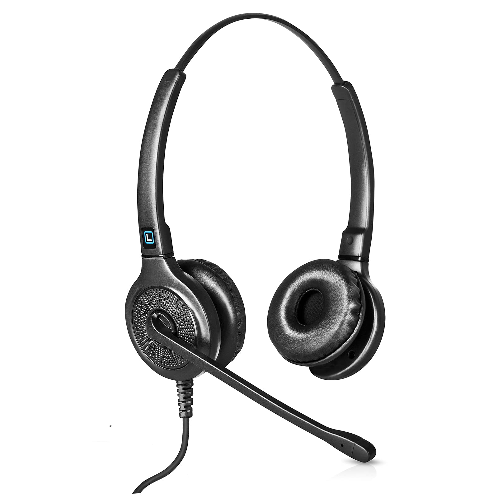 Leitner LH245 Corded Office Phone Headset with Noise-Canceling Mic - Compatible with Most Landline Desk Phones (RJ9 Connector) - Ideal for Call Centers, Customer Service & Home Office Use