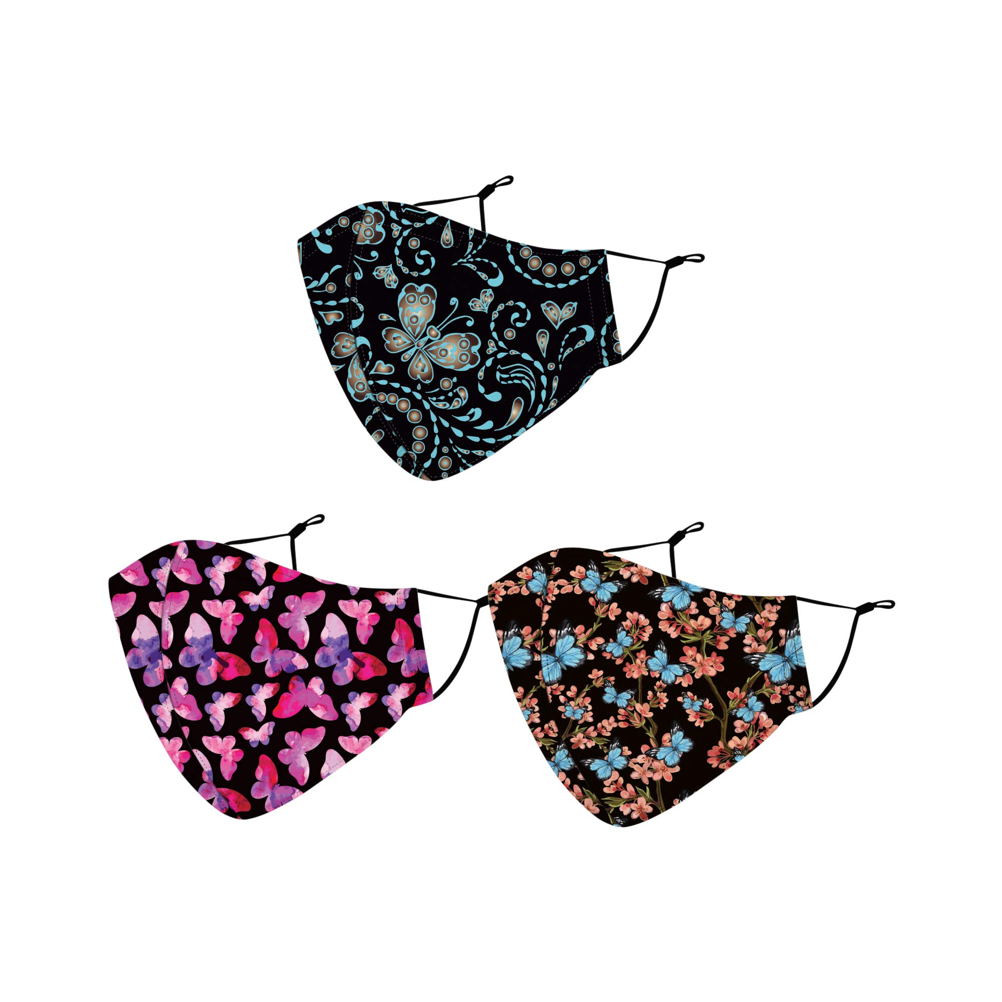 3-Pack Reusable Washable Face Masks with Adjustable Ear Loops, Nose Wire & Filter Pocket - Breathable Comfort for Daily Use, Travel & Outdoor Activities