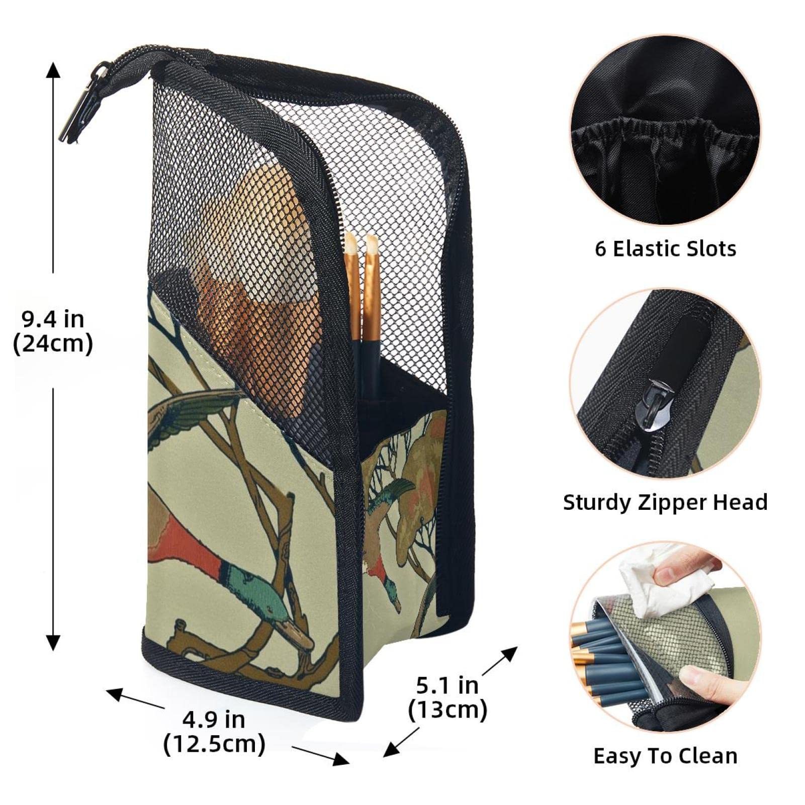 Premium 12-Piece Makeup Brush Organizer Bag with Wild Goose Tree Flying Ducks Design - Portable Travel Cosmetic Brush Holder Case for Professional Makeup Artists & Beauty Enthusiasts (Perfect for Travel, Home Vanity & Salon Use)