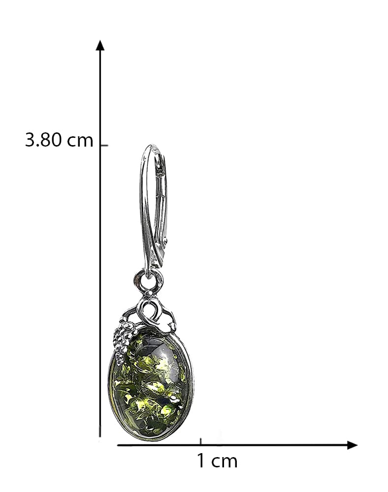 Green Amber Sterling Silver Grape Leaves Leverback Earrings – Elegant Dangle Earrings for Women, Perfect for Weddings, Parties & Everyday Wear
