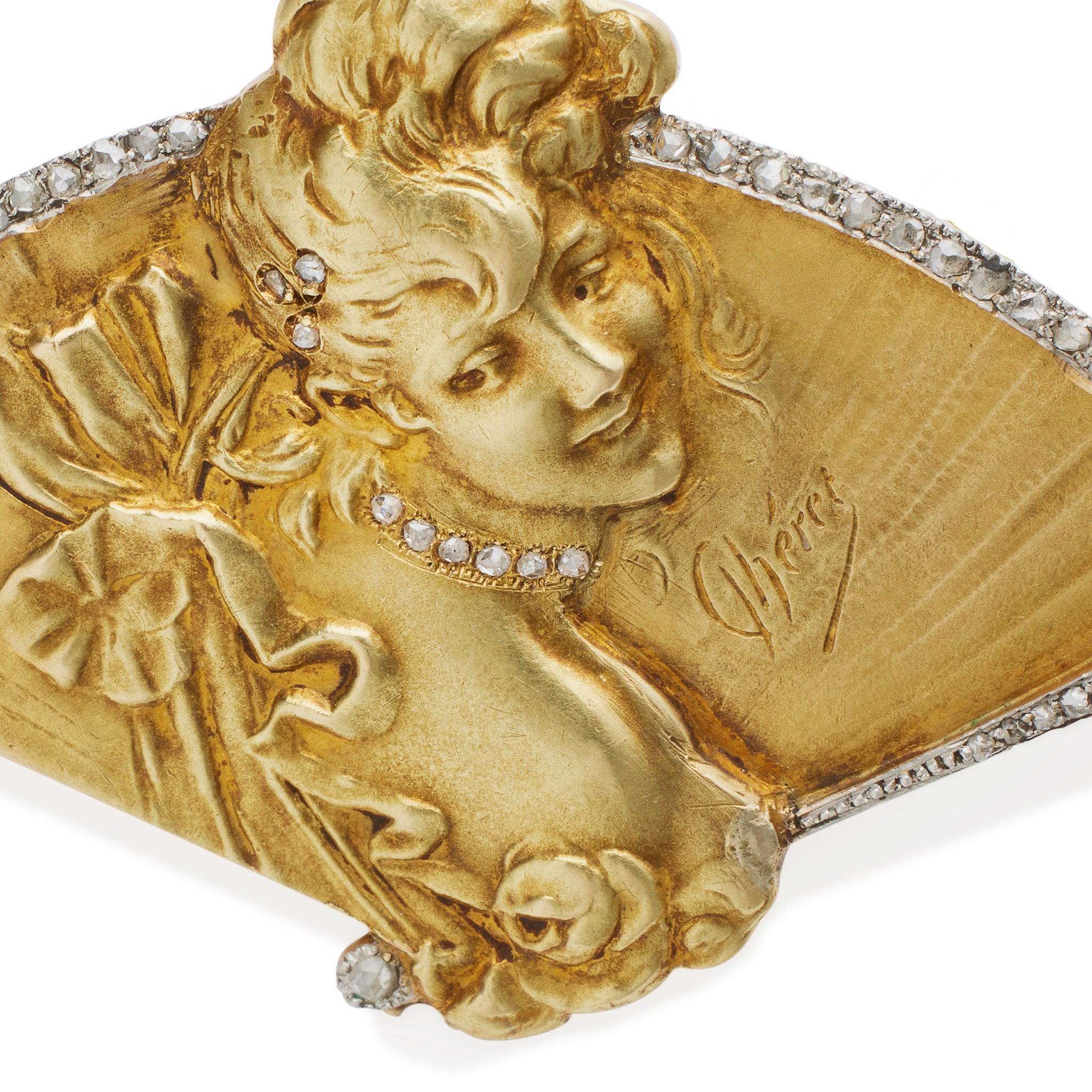 Jules Chéret Art Nouveau 18K Gold Rose Cut Diamond Brooch - Vintage Antique Jewelry for Women - Perfect for Weddings, Parties & Special Occasions