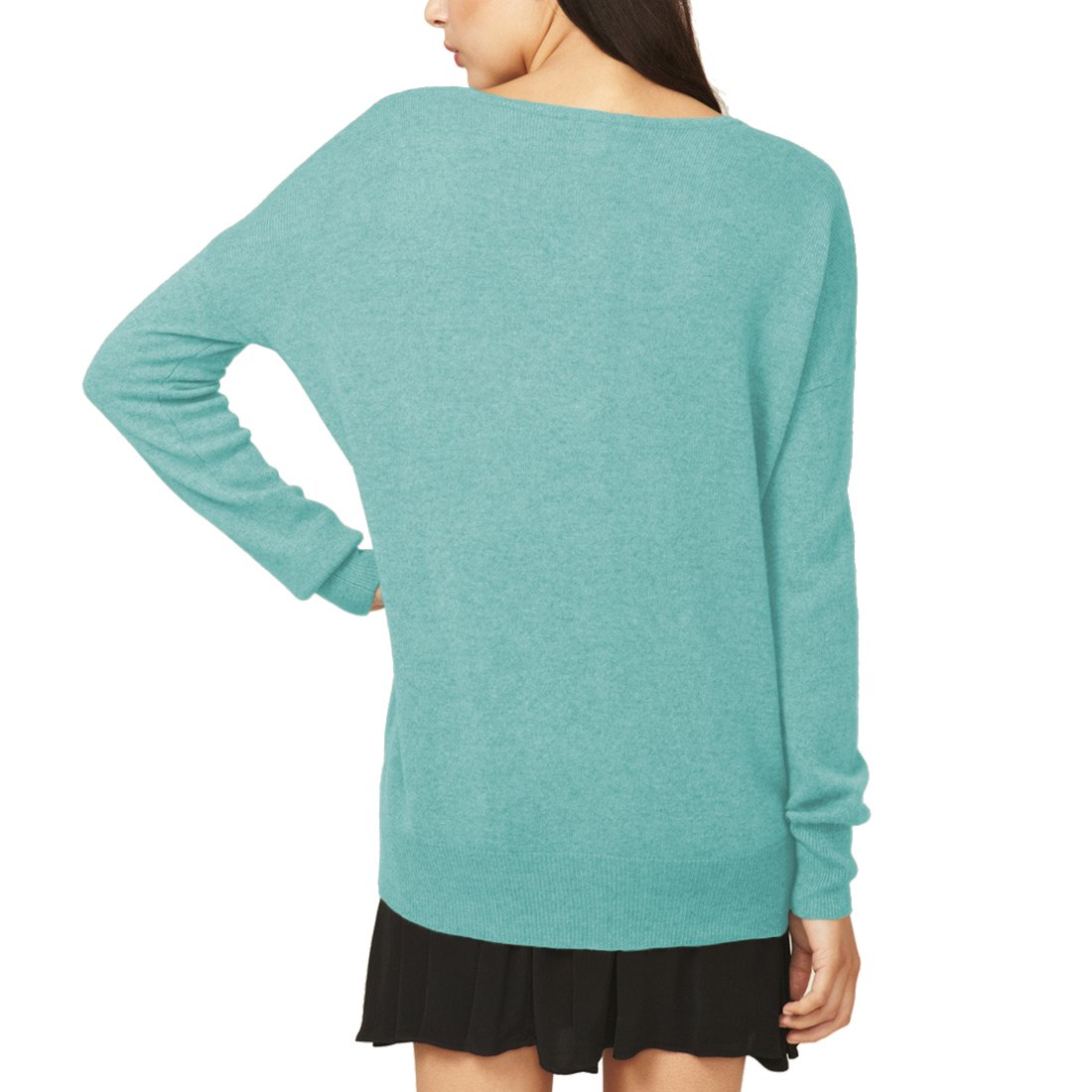 Parisbonbon Women's 100% Cashmere V-Neck Sweater - Soft & Warm Aqua Blue Pullover - Size 1X - Perfect for Office Wear & Casual Outfits