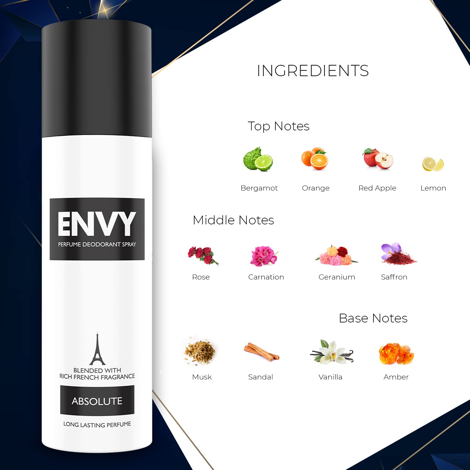 ENVY Absolute Deodorant Body Spray for Men - 120ML | Long Lasting 48H Protection, Fresh Scent, Aluminum Free | Gym, Work & Everyday Use