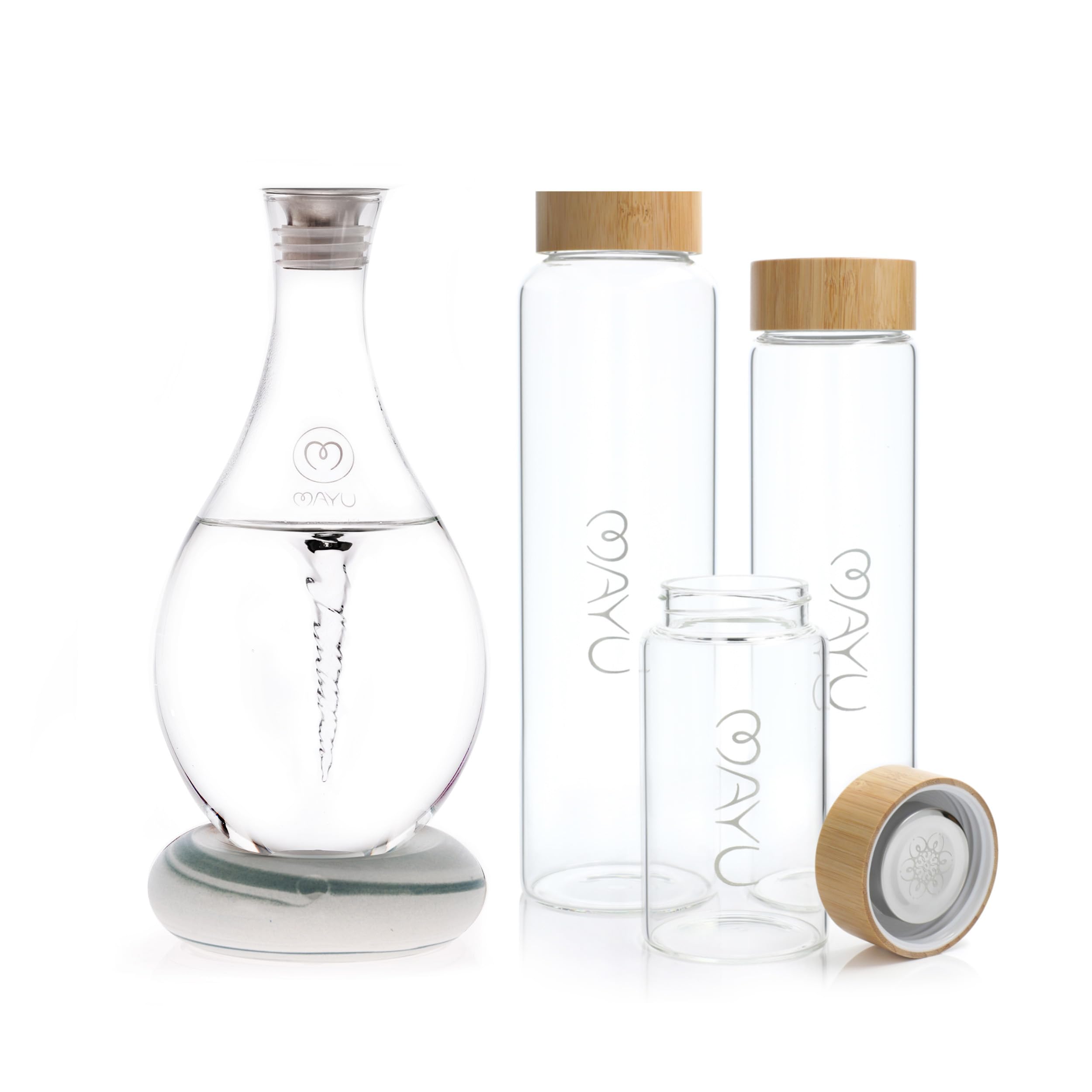 Mayu Swirl Water Pitcher with 3 Premium Glass Bottles - BPA Free Water Filter Pitcher & Glass Bottle Set for Home, Office, Gym - Perfect for Infused Water, Lemon Water & Healthy Hydration