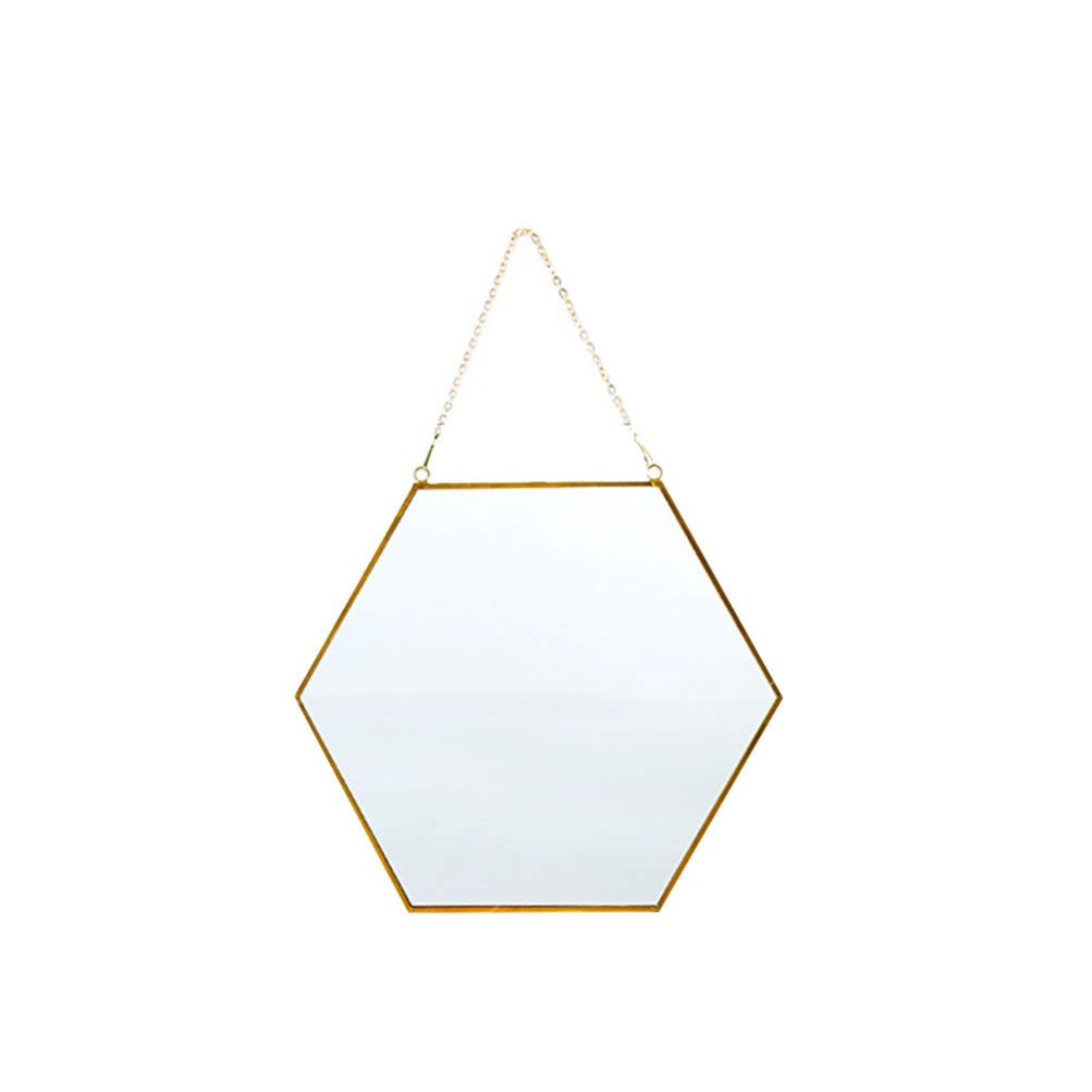 Hexagonal Wall Mounted Makeup Mirror with Magnification - Golden Pearlescent Geometric Mirror for Bathroom, Bedroom & Vanity Decor