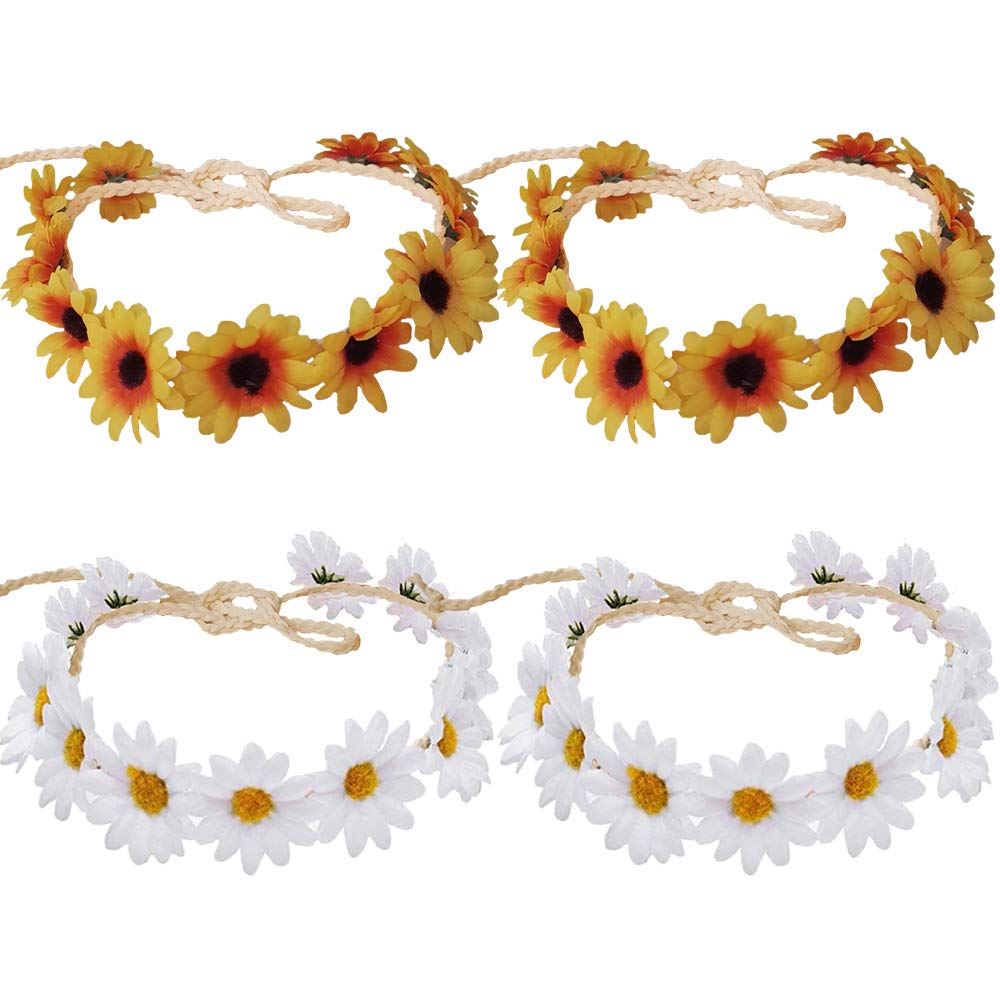 Sunflower Headband for Women & Girls - 4 Pack Boho Floral Hair Clips & Barrettes - Perfect for Parties, Weddings, Cosplay, and Summer Festivals