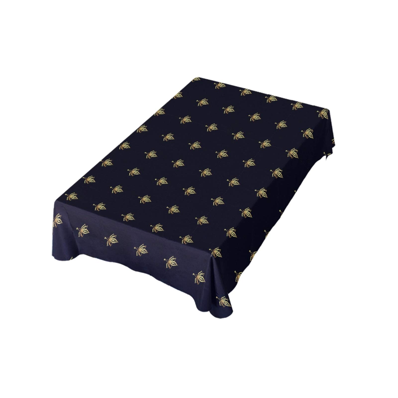 Golden Bee on Black Rectangle Tablecloth 60 x 120 Inch - Modern Vinyl Table Cover for Kitchen, Dining Room, Party & Picnic Decor - Waterproof & Wrinkle-Resistant for Easy Cleaning & Outdoor Use