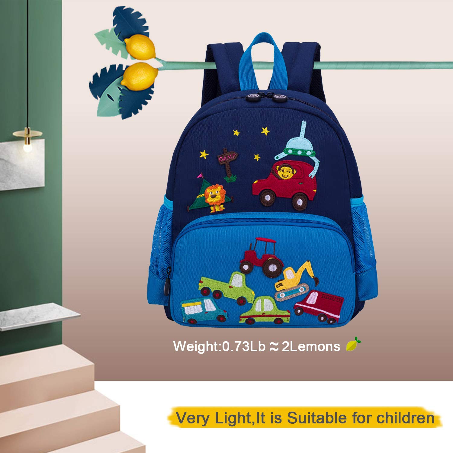 **3D Cute Zoo Little Kids Backpack for Boys & Girls - Waterproof Toddler Backpack for Preschool, School & Travel (Blue Car Design)**