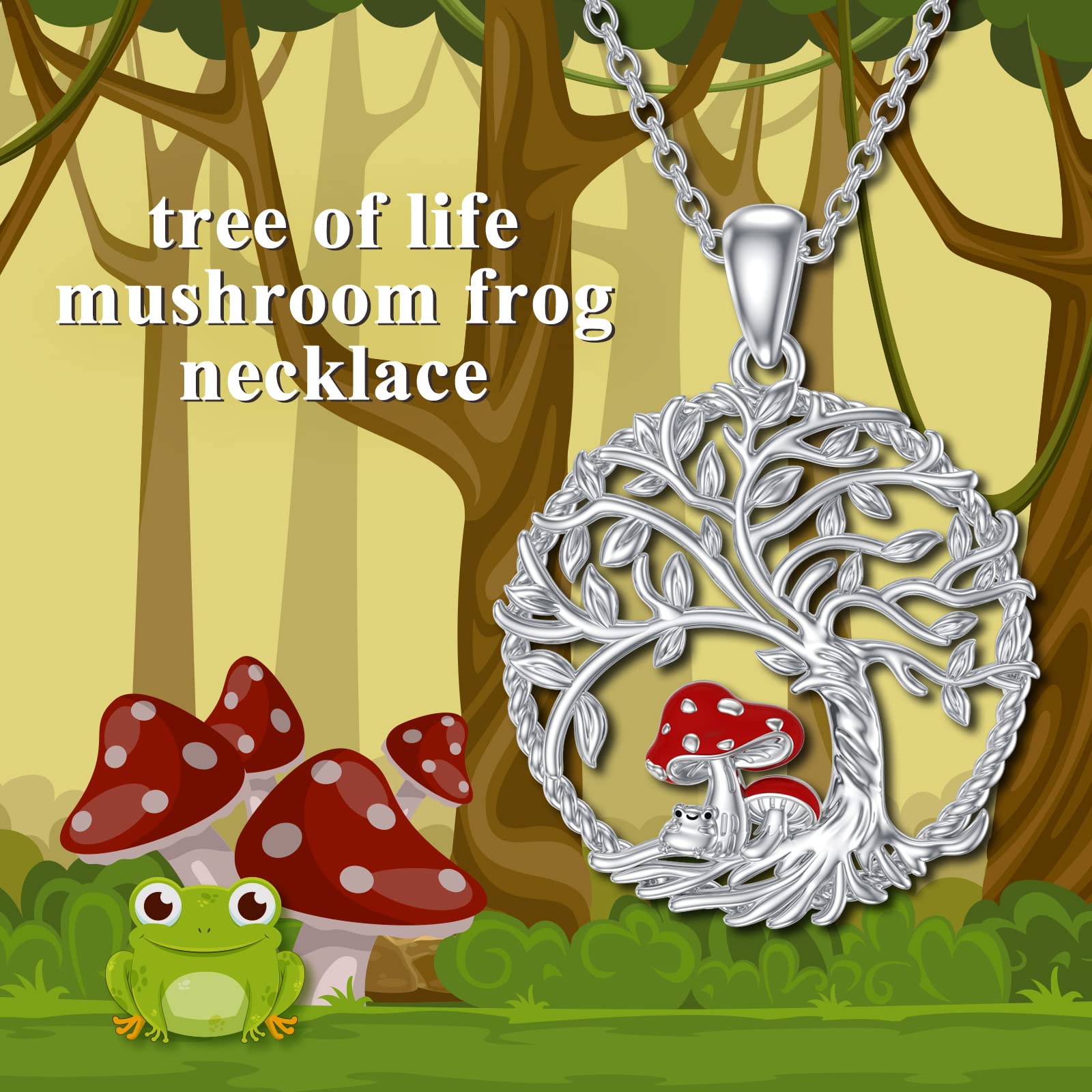 925 Sterling Silver Mushroom Frog Necklace - Cute Botanical Jewelry Gift for Women, Wife, Girlfriend, Sister - Perfect for Birthday, Anniversary & Nature Lovers - Boho Chic Style for Everyday Wear & Special Occasions