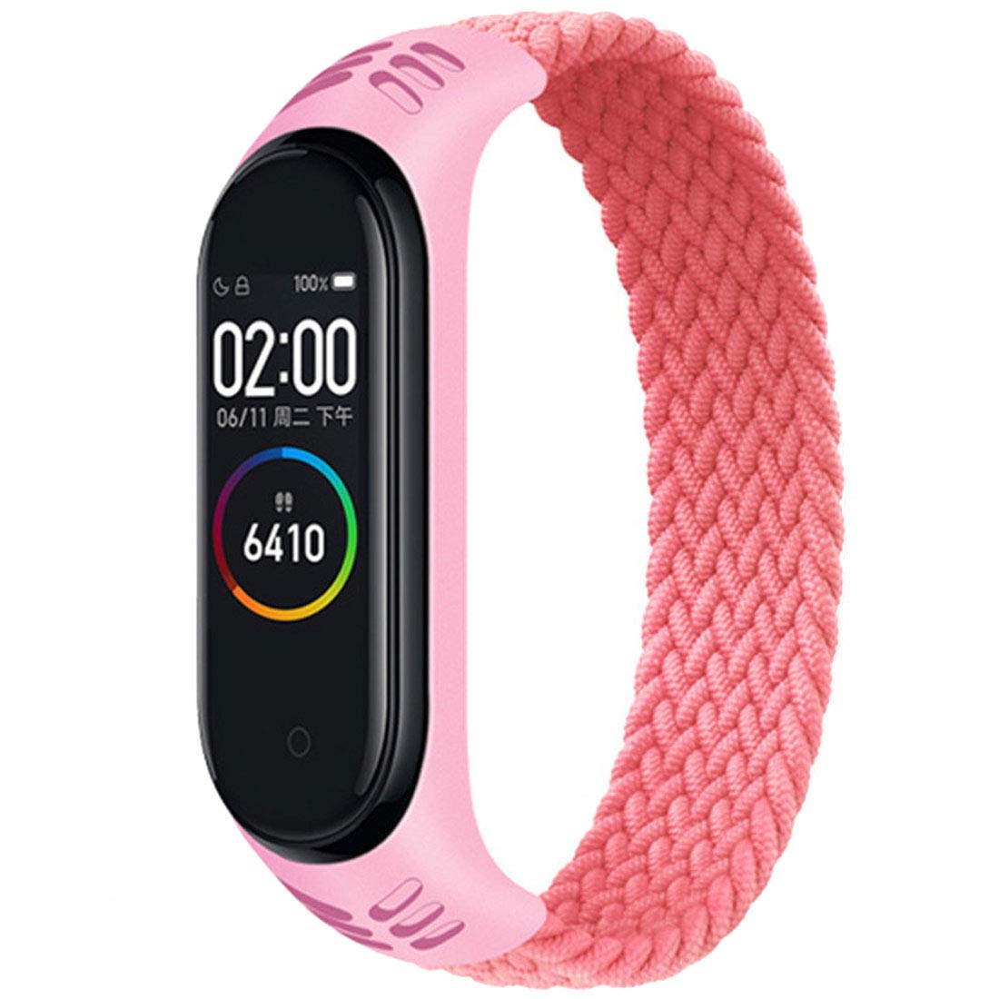 EMIOBAND Braided Solo Loop Strap - Compatible with Xiaomi Mi Band 5/4/3 - Soft Silicone & Nylon Fabric Stretchable Watch Band - Perfect for Workouts, Running & Daily Wear