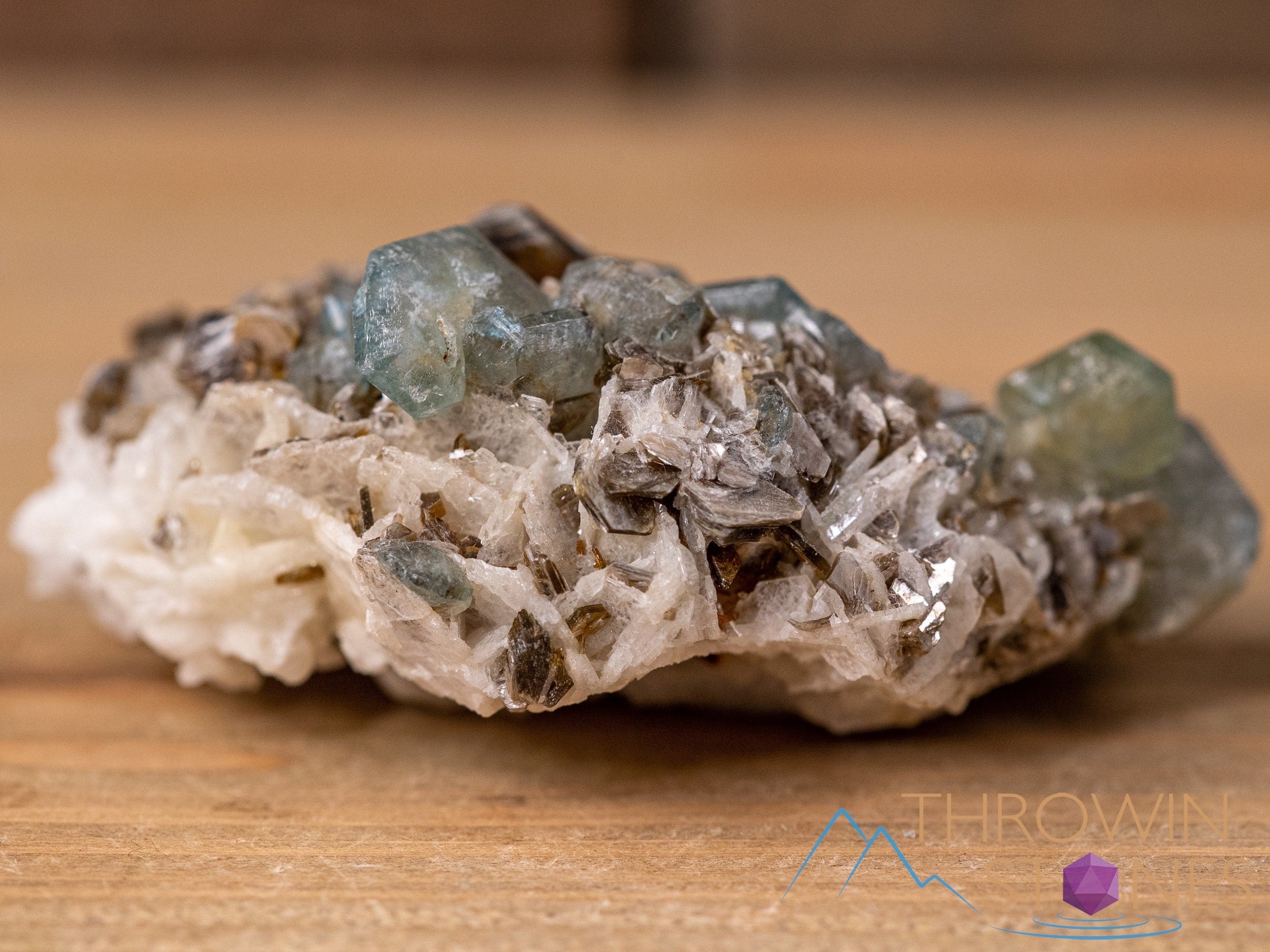 Natural Apatite on Feldspar with Muscovite Raw Crystal Cluster - Healing Stones, Mineral Specimen, Housewarming Gift, Home Decor for Living Room & Office