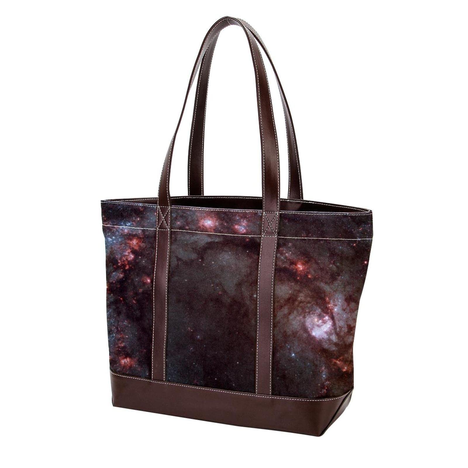 Premium Leather & Canvas Women's Tote Bag - Large Wolf Moon Design Shoulder Satchel Hobo Purse for Work, Travel & Everyday Use