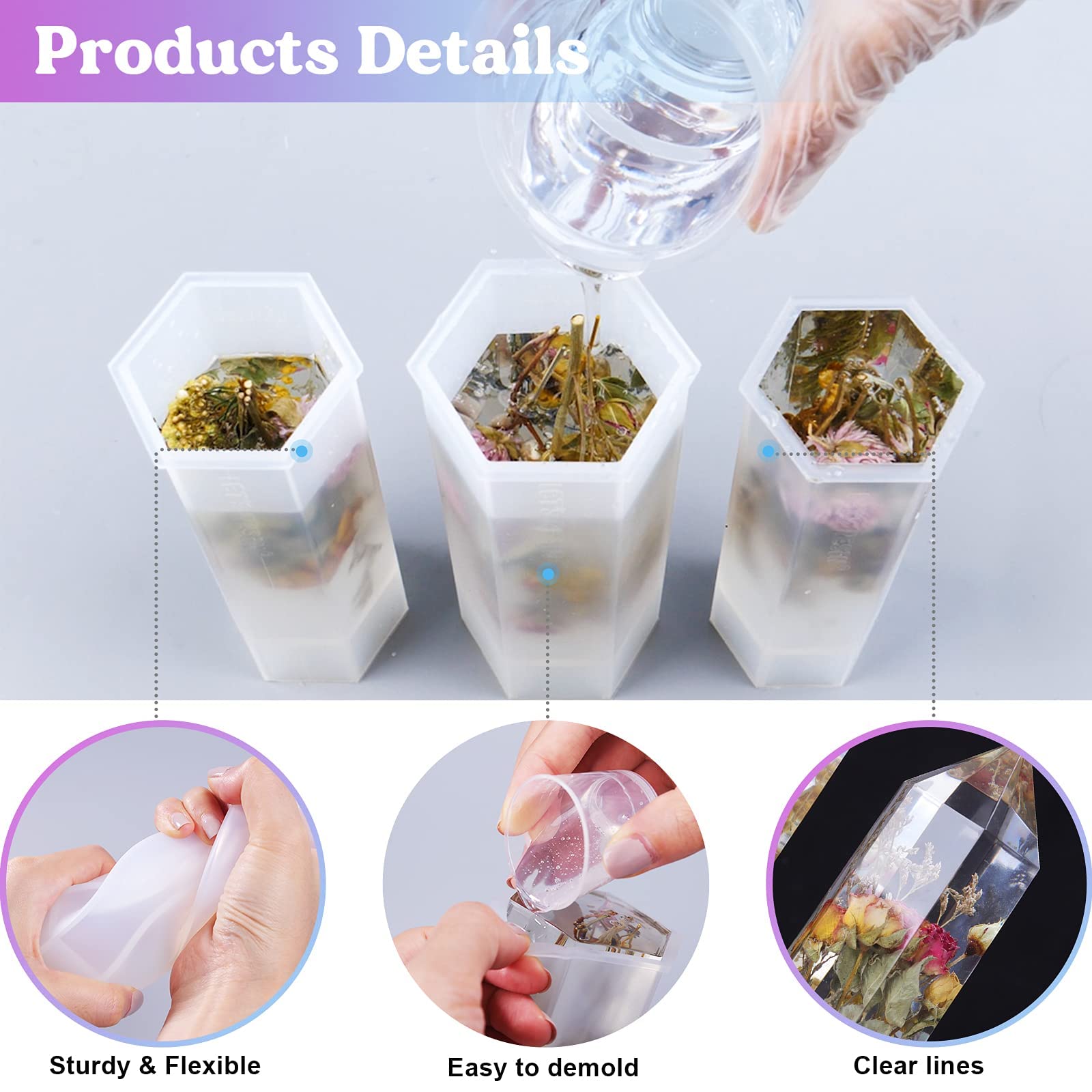 Premium LET'S RESIN Crystal Tower Silicone Molds Set - 3 Sizes Large Epoxy Resin Molds for DIY Flower Preservation, Faux Quartz Healing Crystals, Home Decor - Perfect for Wedding Centerpieces, Spa Decorations & Spiritual Healing Spaces