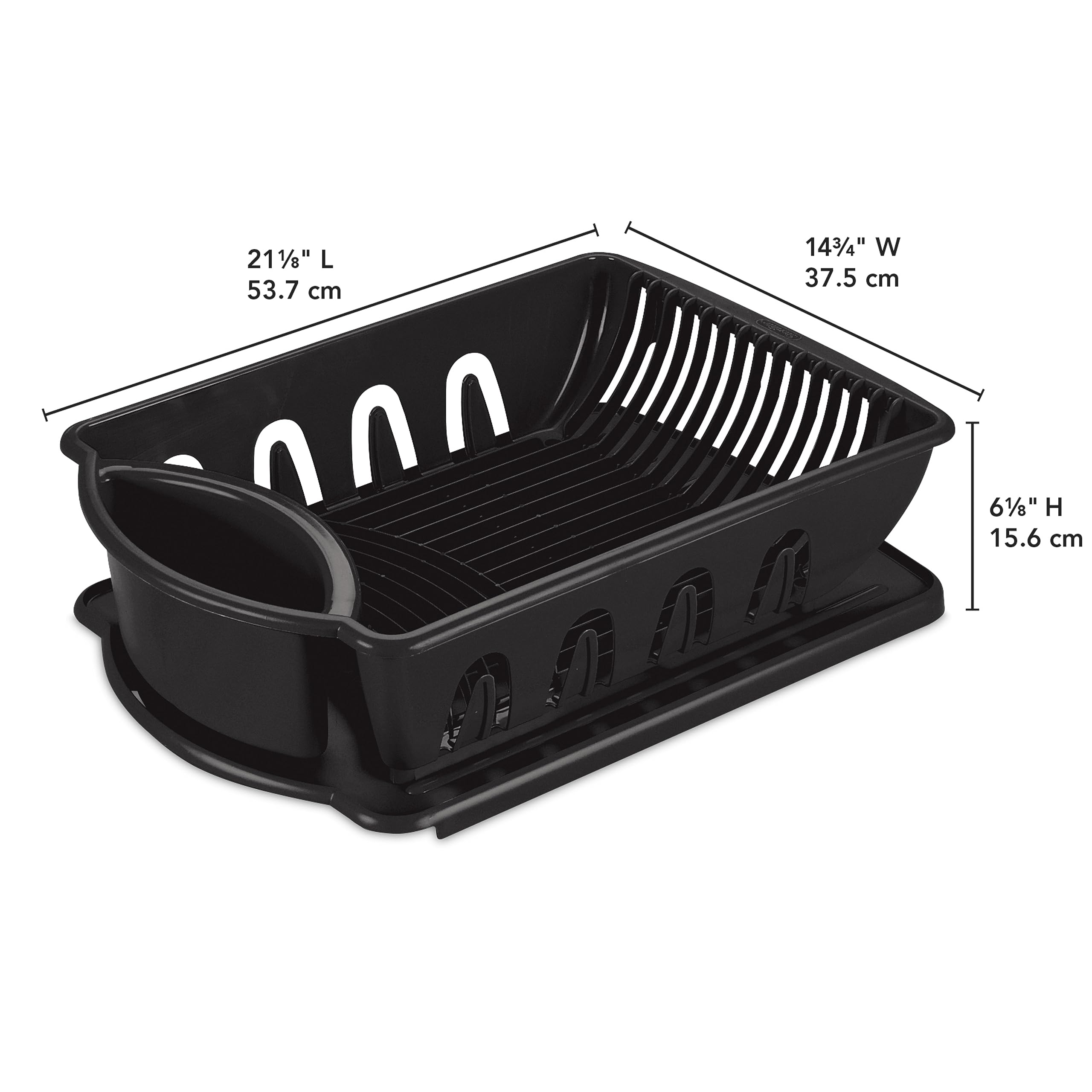 Sterilite Large 2-Piece Sink Set with Drainboard | Black Dish Drying Rack for Plates, Cups & Silverware | 6-Pack Kitchen Organizer for Countertop Space Saving | Perfect for Small Apartments, RVs & Camping