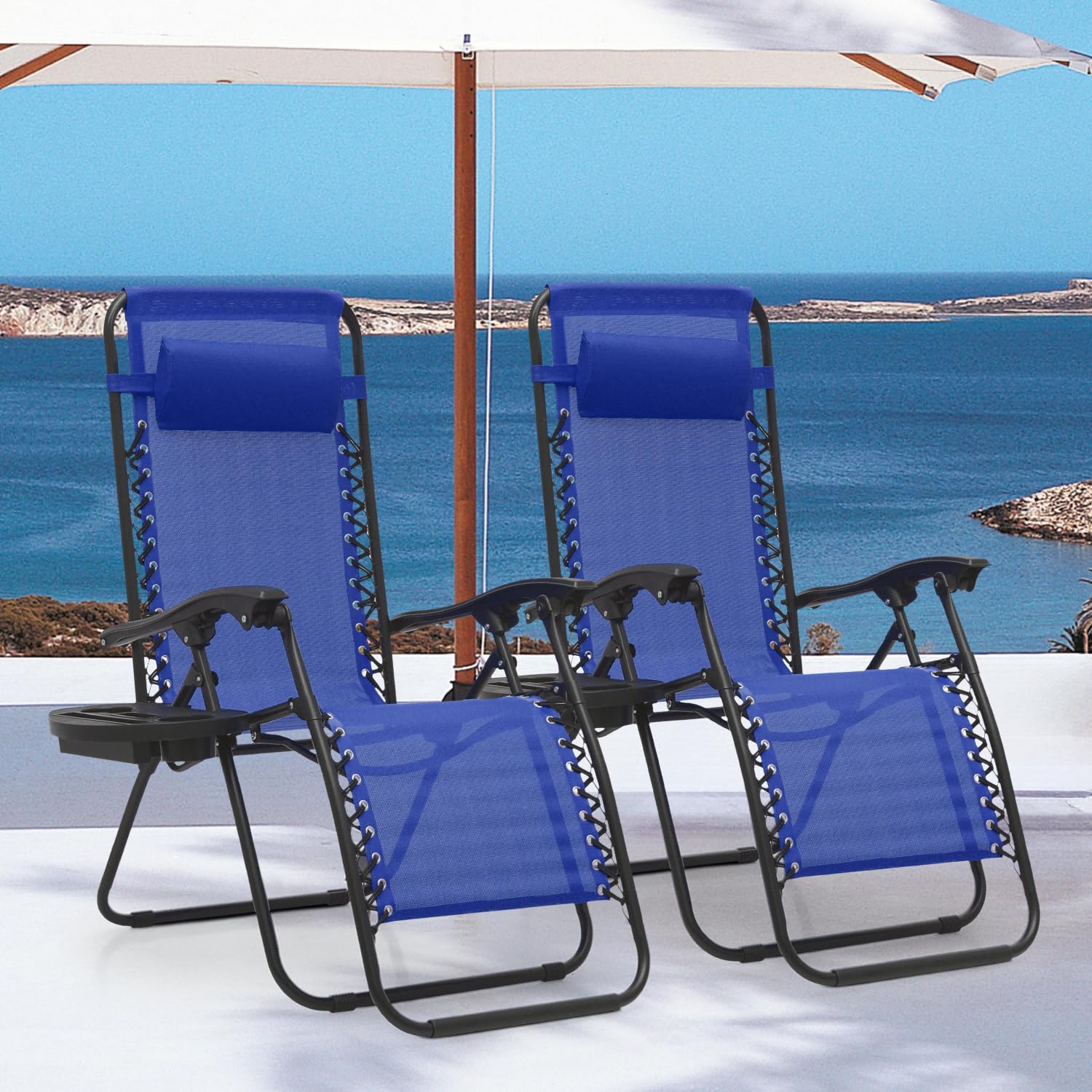 MoNiBloom Zero Gravity Chairs Set of 2 - Outdoor Folding Patio Lounge Chairs for Backyard, Poolside & Beach - Heavy Duty Reclining Lawn Chairs for Adults - Comfortable Relaxation in Blue - Perfect for Sunbathing, Camping and Backyard Lounging