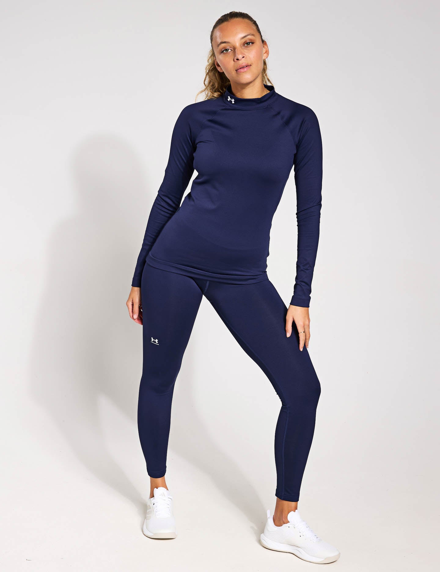 ColdGear Thermal Leggings for Women - Midnight Navy/White - Winter Running, Yoga & Outdoor Activities