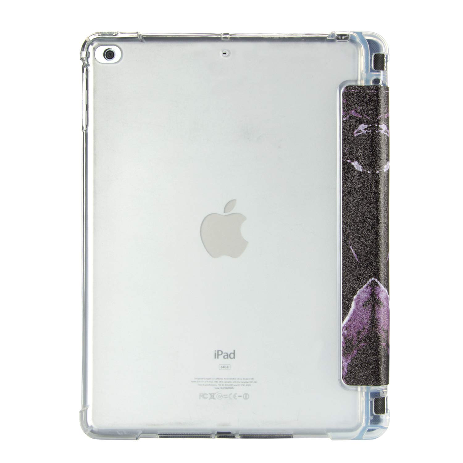 Premium PU Leather Trifold Smart Case for iPad 9.7 (2017/2018), iPad Air 1/Air 2 (9.7 Inch) - Clear TPU Back Cover with Apple Pencil Holder & Auto Wake/Sleep Function - Compatible with iPad 6th/5th Generation - Black Marble Design - Perfect for Work, Travel and Everyday Use