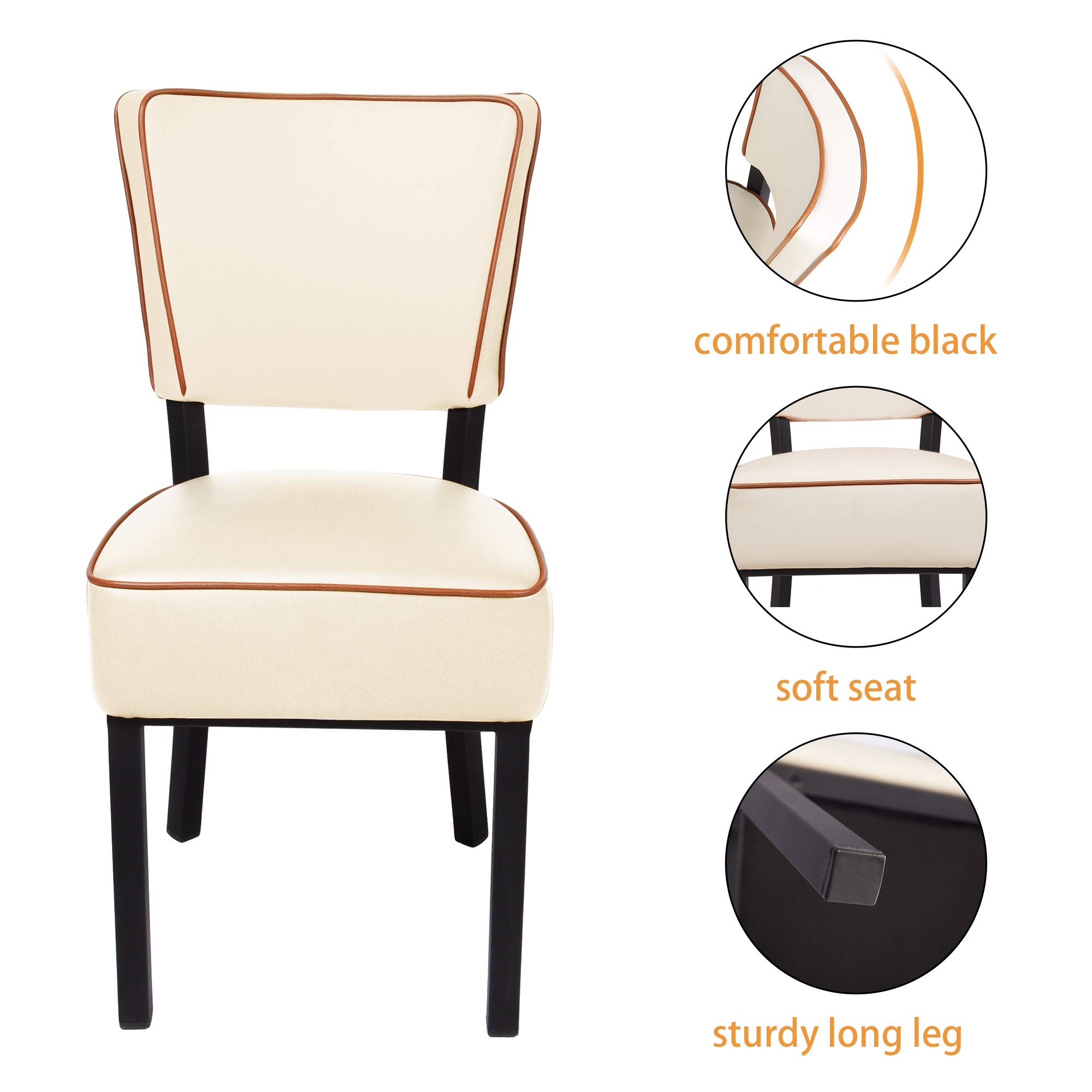 2 Pack Upholstered Dining Chairs - 18 Inch Back Height PU Leather Padded Seats with Sturdy Steel Legs in Beige | Perfect for Kitchen, Dining Room, Restaurant and Office Use