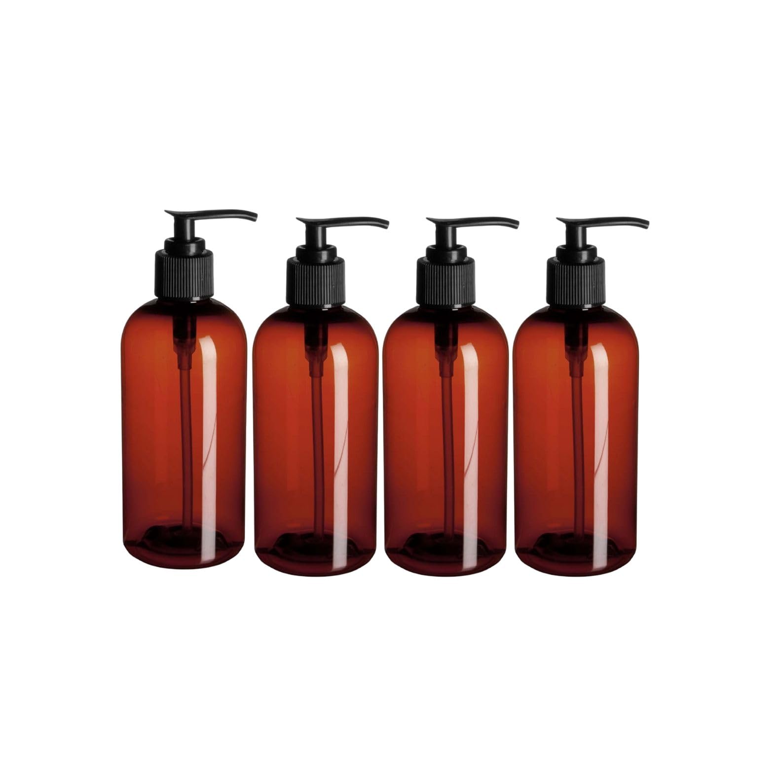12oz Dark Amber PET Plastic Round Bottles with Black Lotion Pumps (4-Pack) - Perfect for Essential Oils, CBD Tinctures & Skincare Products