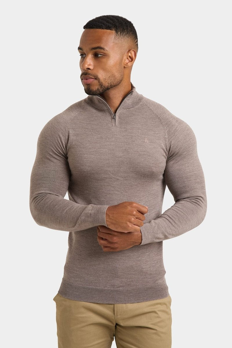 Premium Merino Wool Half Zip Sweater for Men & Women - Natural Marl Color - Warm & Breathable for Outdoor Hiking, Camping & Winter Activities