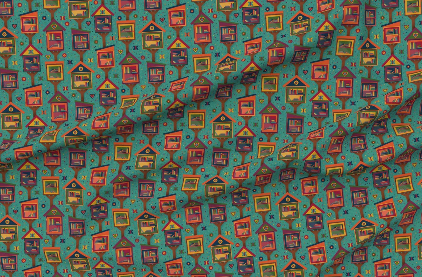 Colorful Printed Minky Fabric by The Yard - Little Free Libraries Design in Green, Blue, Yellow, Red, Purple & Orange - Perfect for Sewing Baby Blankets, Quilt Backing & Plush Projects - Soft & Durable for DIY Crafts & Home Decor