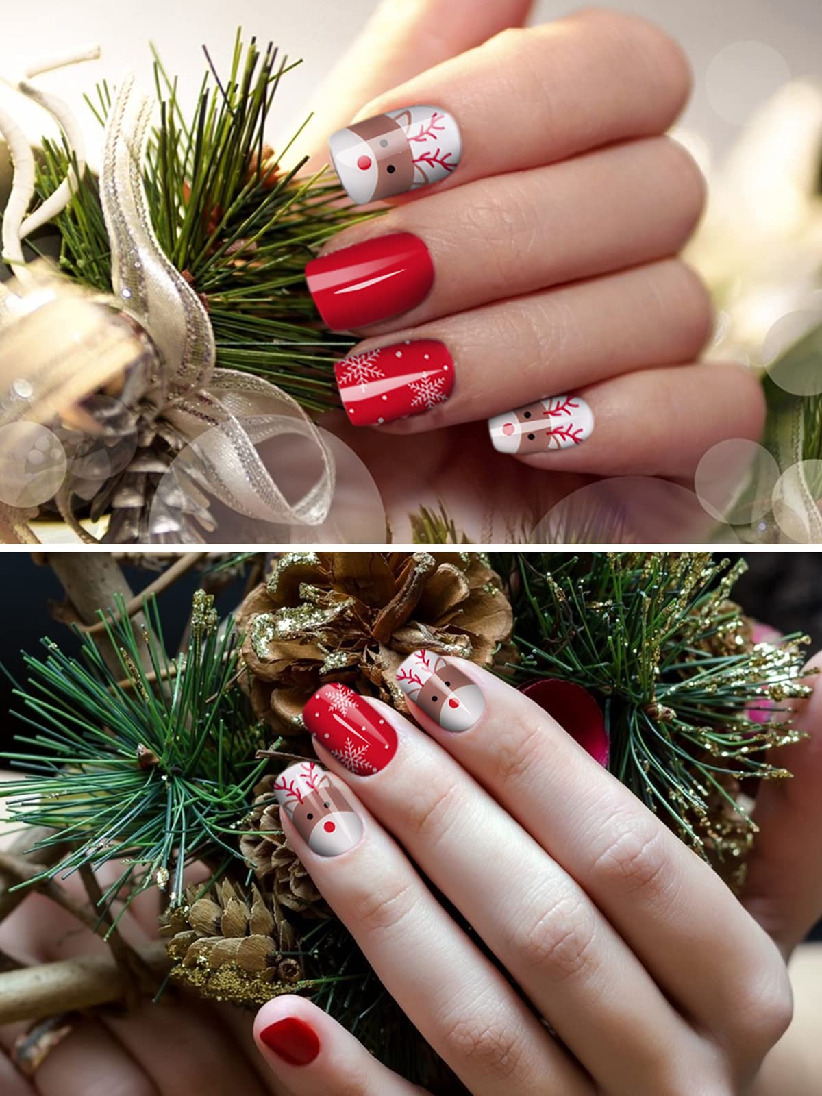 EBANKU Christmas Semi Cured Gel Nail Strips - Snowflake Elk UV Gel Nail Stickers for Women & Girls, DIY Nail Art Decorations (UV/LED Lamp Required) - Perfect for Holiday Parties, Gift Giving & Festive Nail Designs