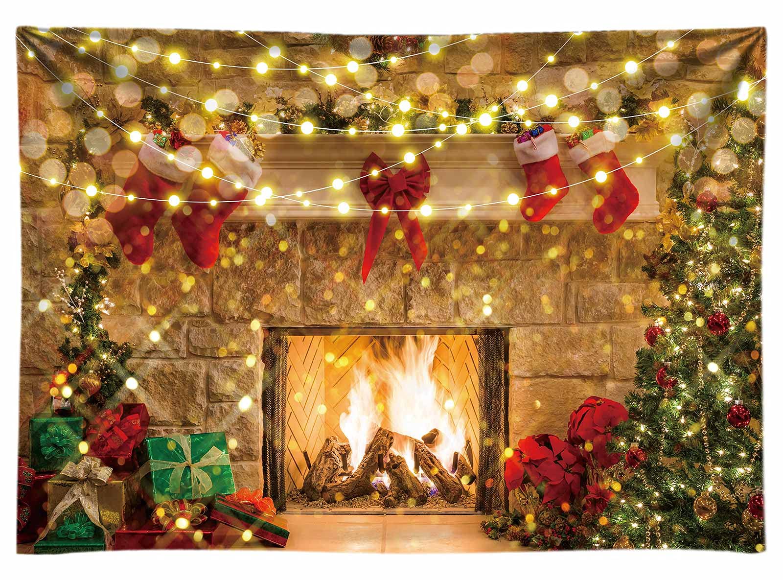Seasonwood 7x5ft Christmas Backdrop - Winter Holiday Photography Background for Fireplace, Tree & Stocking Stuffers - Party Decor, Portrait & Photobooth Scenes
