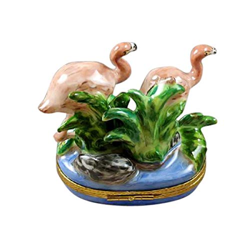 Rochard Two Flamingos Limoges Porcelain Box - Hand-Painted French Collectible Trinket Jewelry Storage - Perfect for Home Decor, Gift Giving & Luxury Organizer
