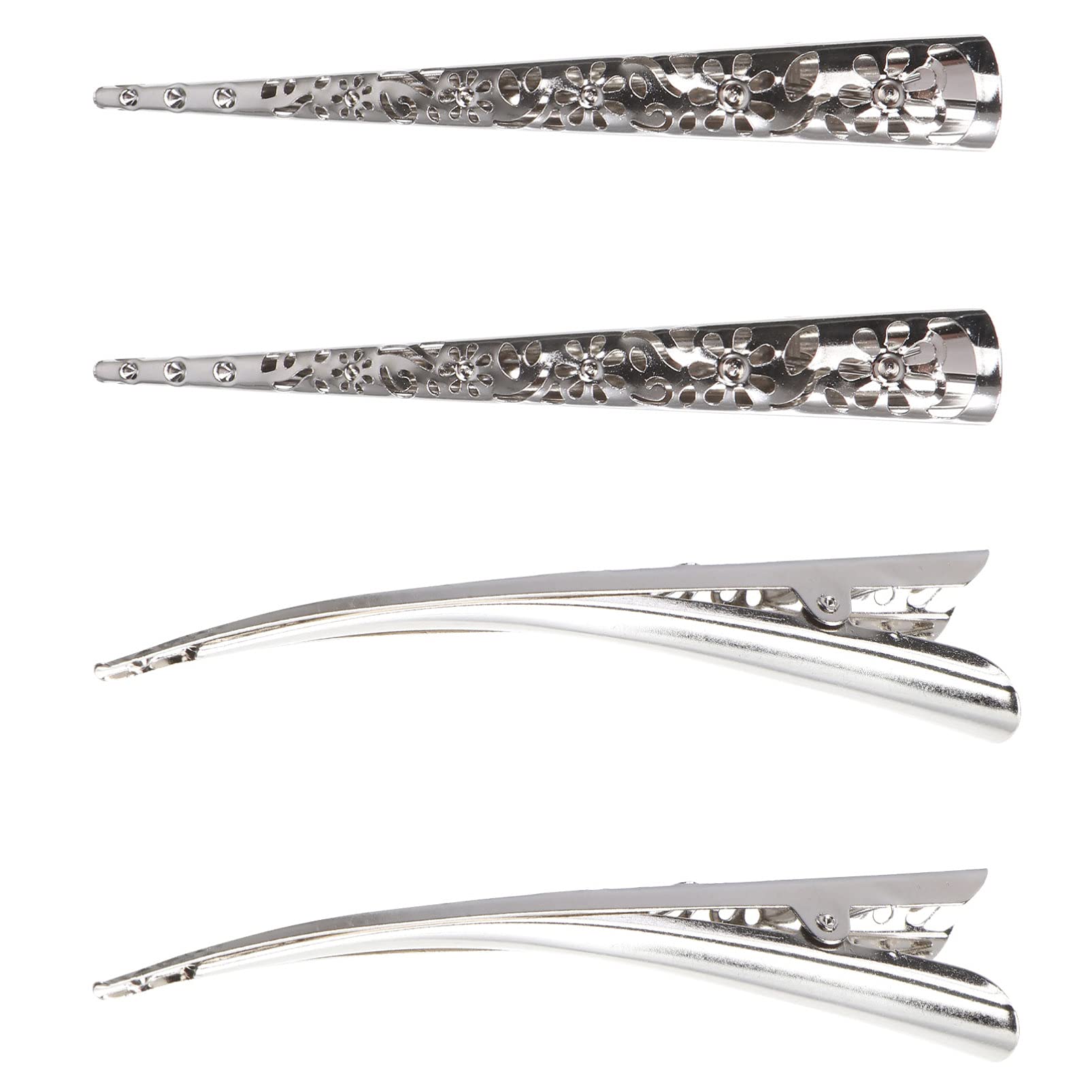 4PCS Hollow Metal Alligator Hair Clips for Women & Girls - Silver Hair Accessories without Teeth for Curling, Styling & Everyday Use