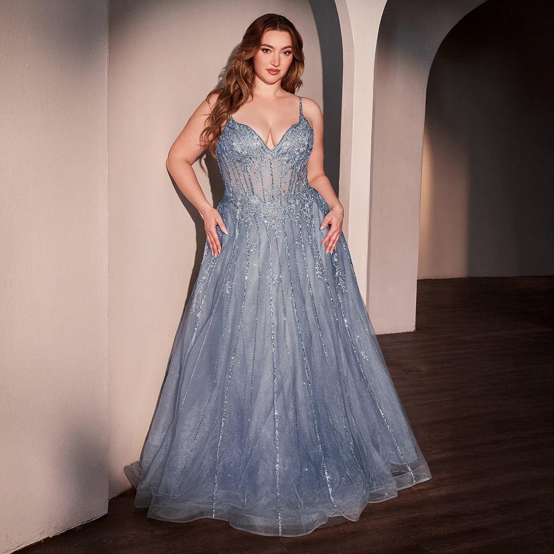 Ladivine by Cinderella Divine Blue Crystal A-Line Bridesmaid Ball Gown - Elegant Formal Dress for Weddings, Prom & Special Occasions