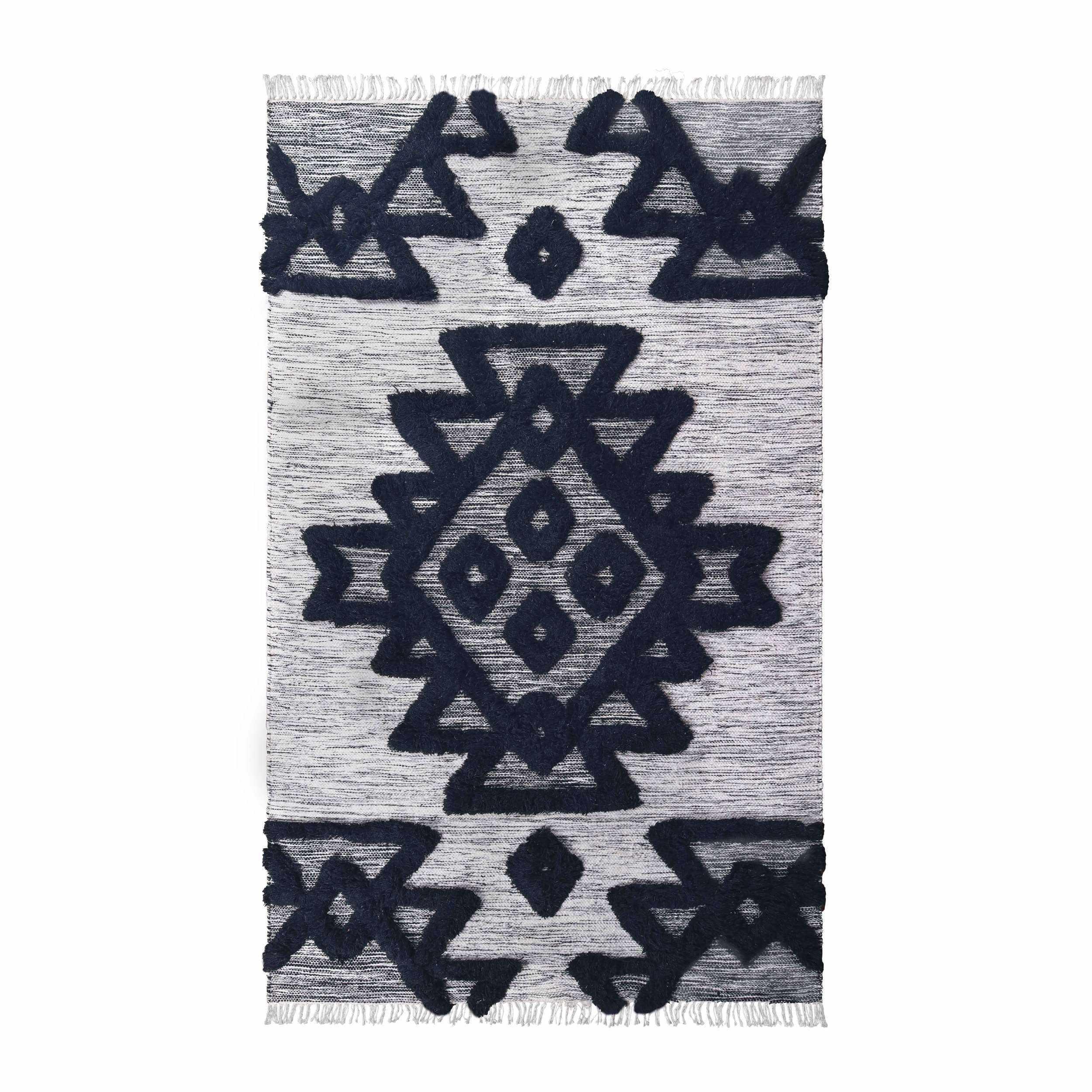 Bohemian Wool Geometric Medallion Fringe Rug - Handmade Indoor Area Carpet or Runner for Living Room, Bedroom & Boho Home Decor