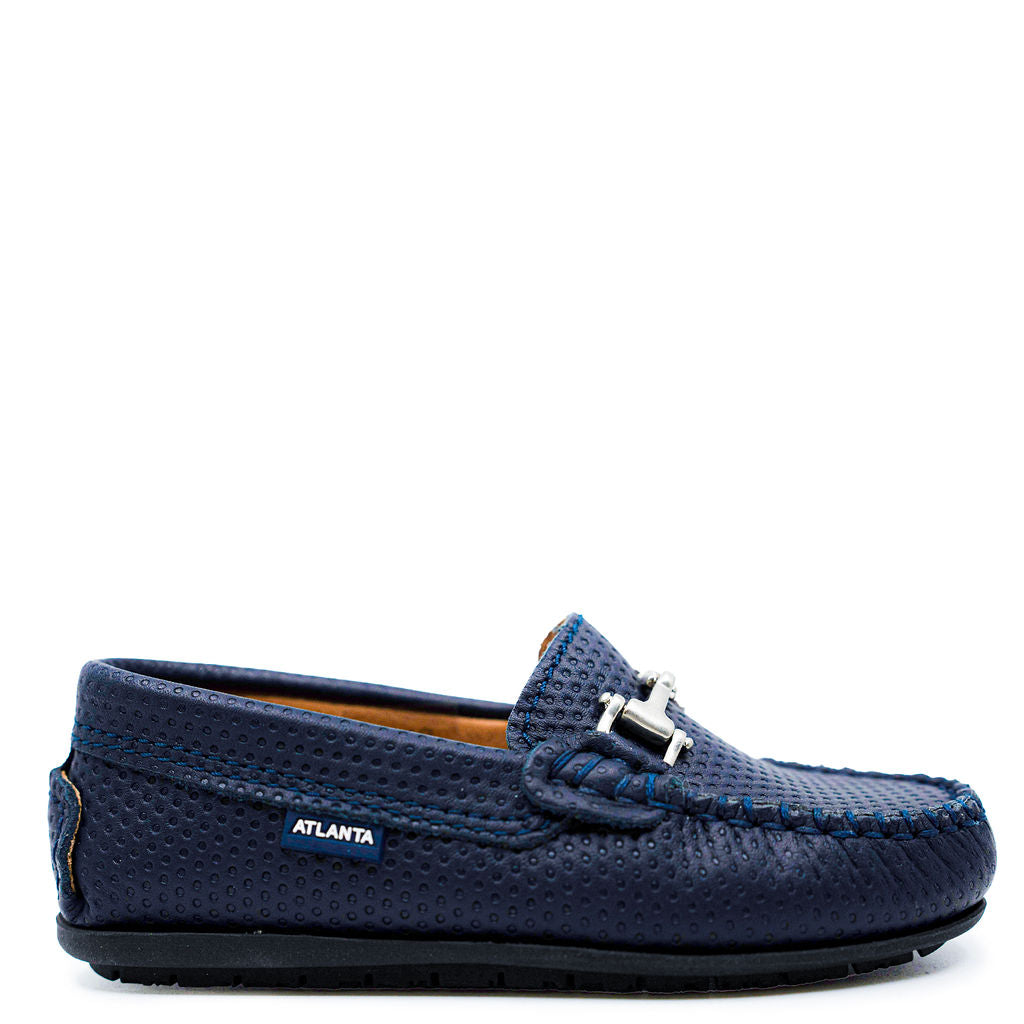 Atlanta Navy Blue Moccasin Loafers with Pressed Buckle - Comfortable Slip-On Shoes for Men, Casual & Office Wear