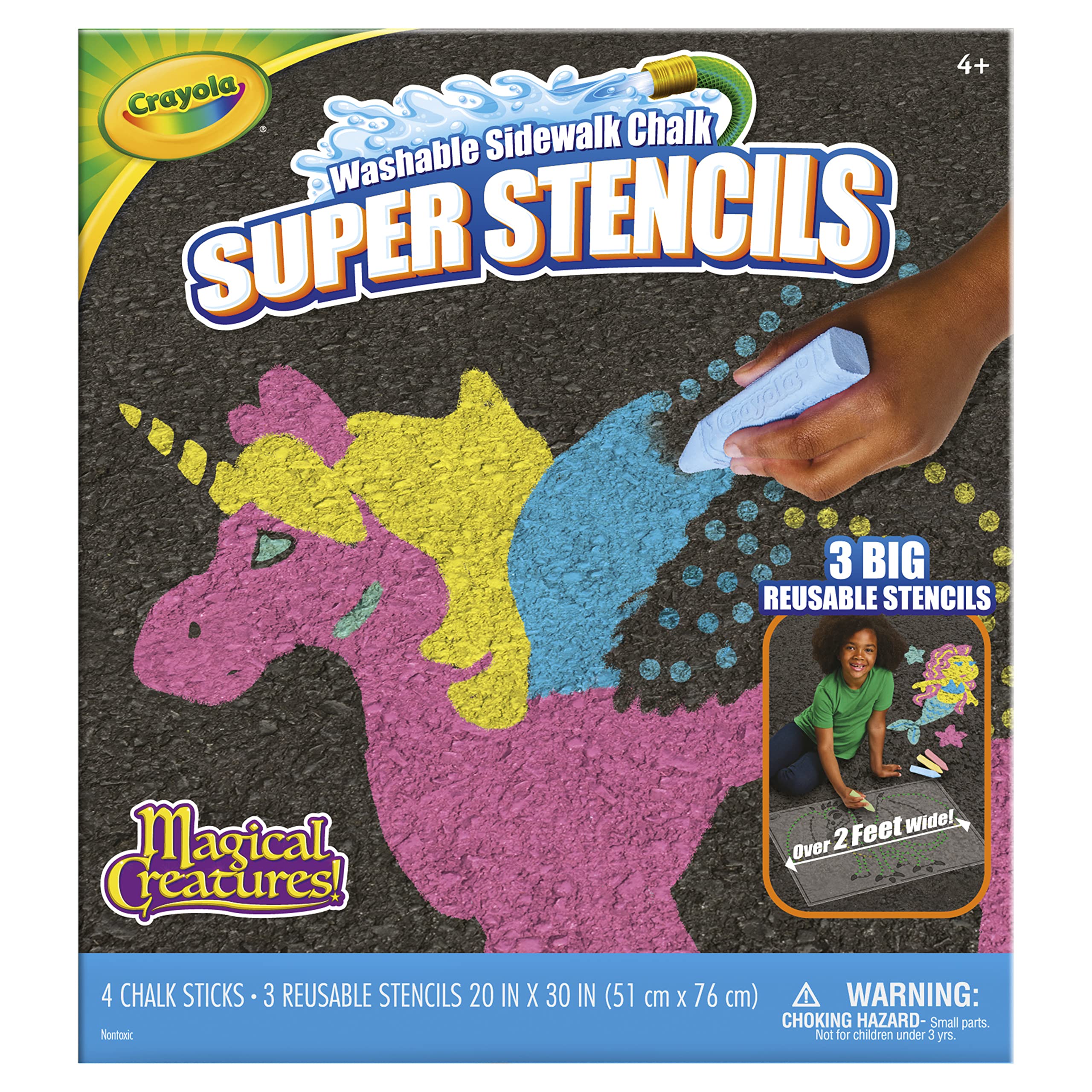 Crayola Super Stencils Magical Creatures Set (3ct) - Large Washable Sidewalk Chalk for Kids Ages 4+ | Outdoor Play, Birthday Gifts, Summer Activities, Creative Drawing Fun