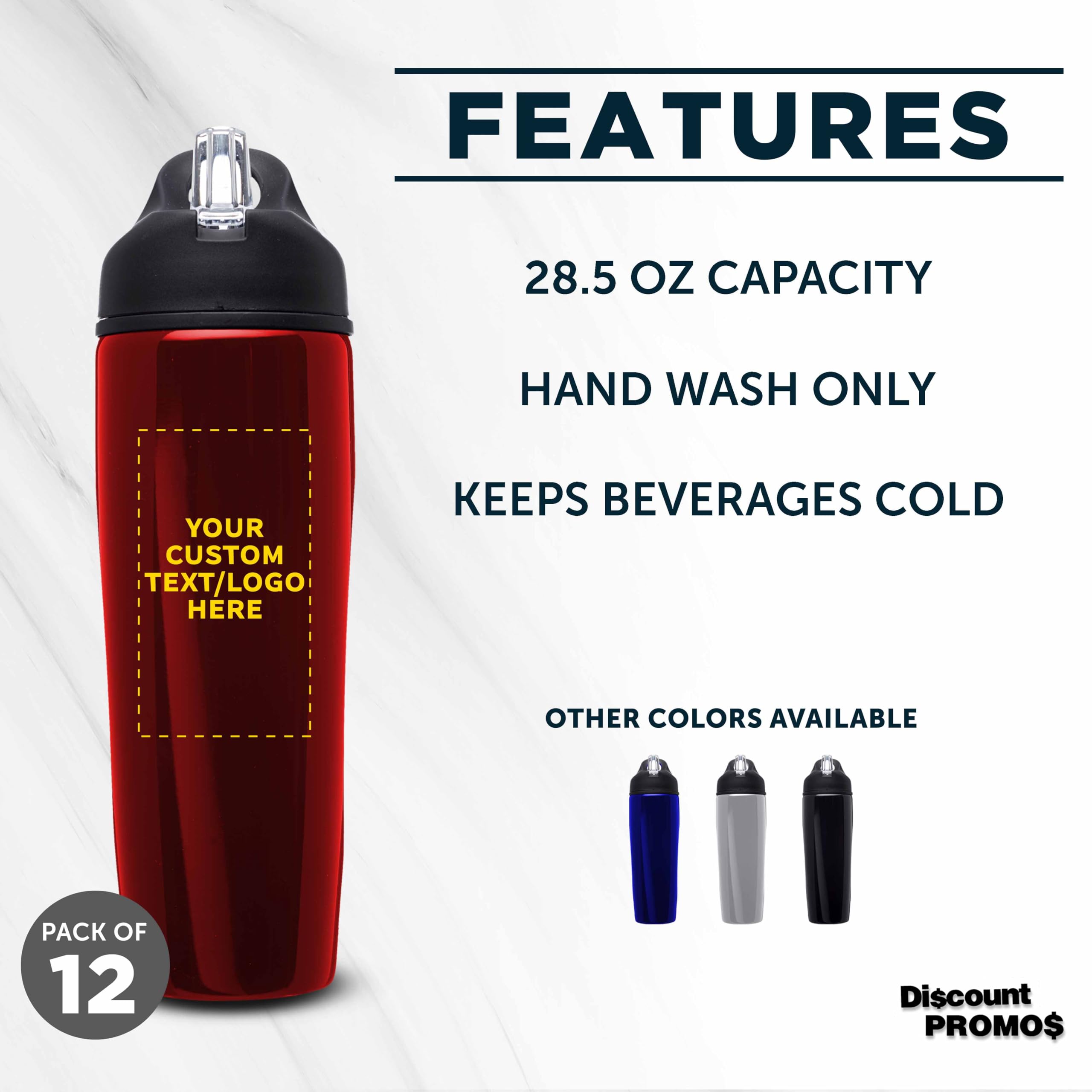 Custom Stainless Steel Water Bottle 12 Pack - 28.5 oz Personalized Metal Sports Bottles with Flip Top Lid & Easy Carry Handle | Bulk Promotional Drinkware for Gym, Office, Team Events & Outdoor Activities