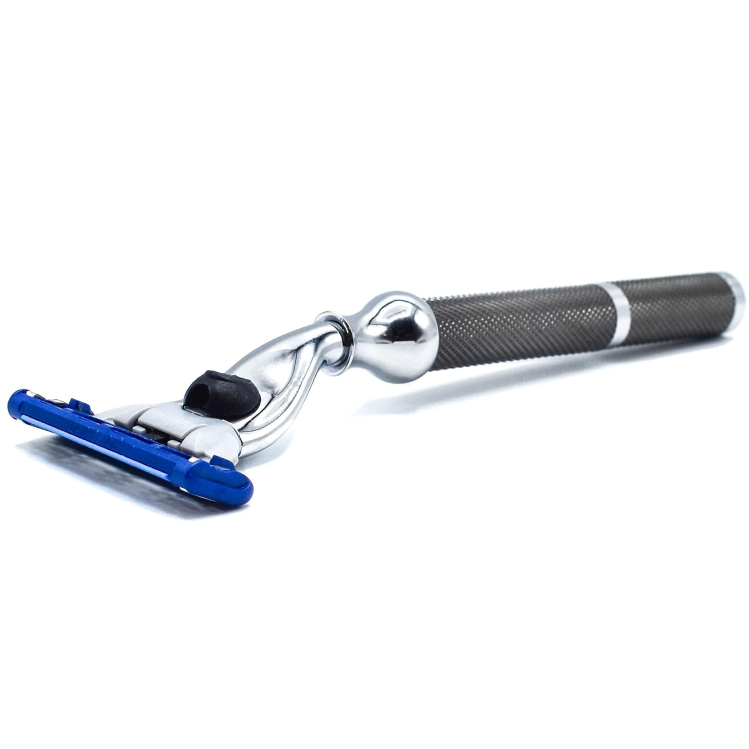 Parker 42M Heavyweight All-Metal Triple Blade Razor for Men - Premium Brass Frame & Textured Graphite Gray Handle - Includes Gillette Mach 3 Razor Blade - Perfect for Wet Shaving, Travel & Gift Giving