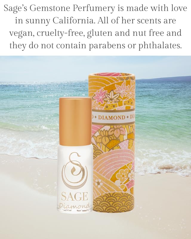 Premium Vegan Diamond Perfume Oil Roll-On by Sage - 1/8 oz, Cruelty-Free, Long-Lasting Sandalwood, White Amber & Musk Fragrance - Perfect for Daily Wear, Date Nights & Special Occasions