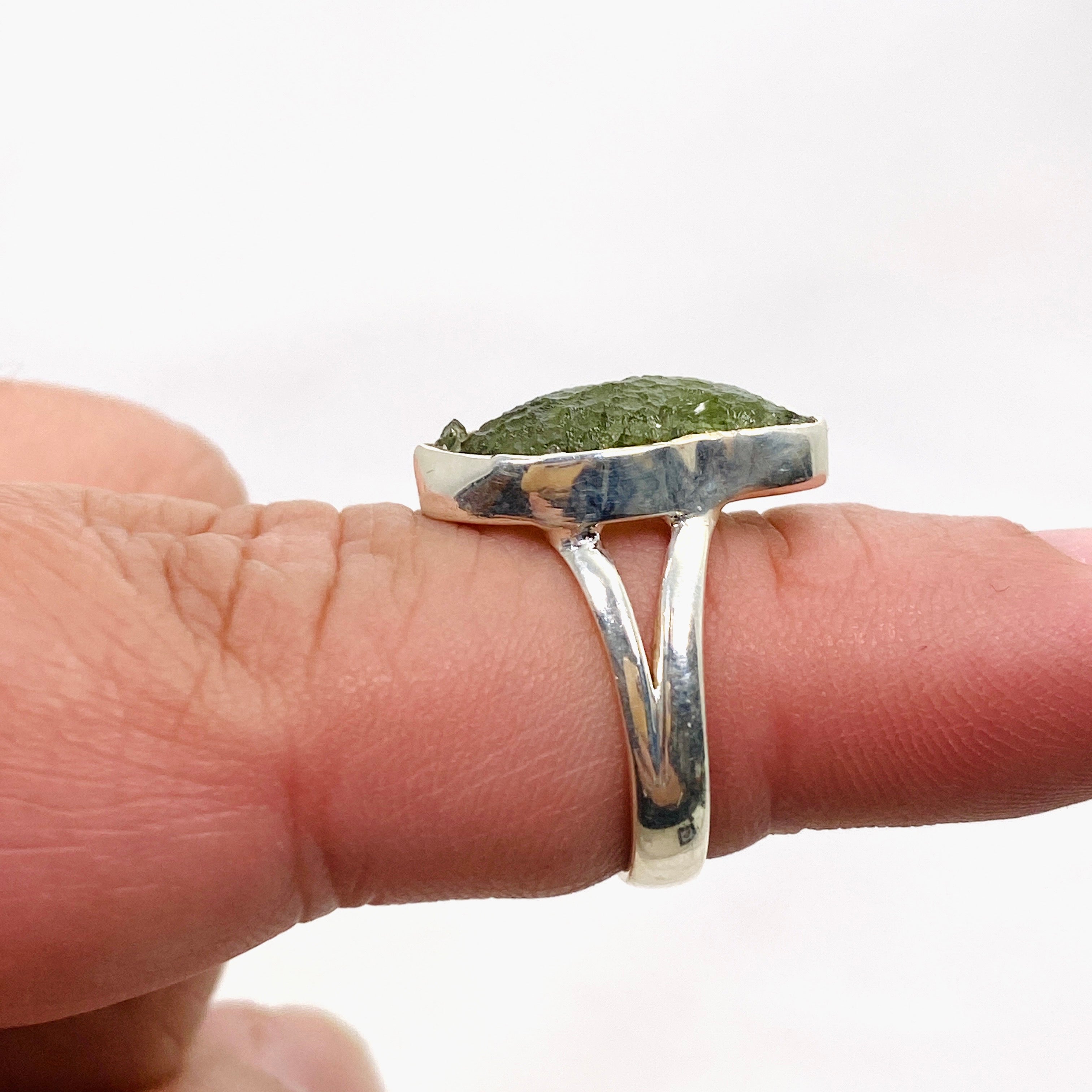Natural Moldavite Raw Split Band Ring - Size 6 (KRGJ3356) | Handmade Bohemian Jewelry for Women, Wedding, Engagement & Spiritual Healing