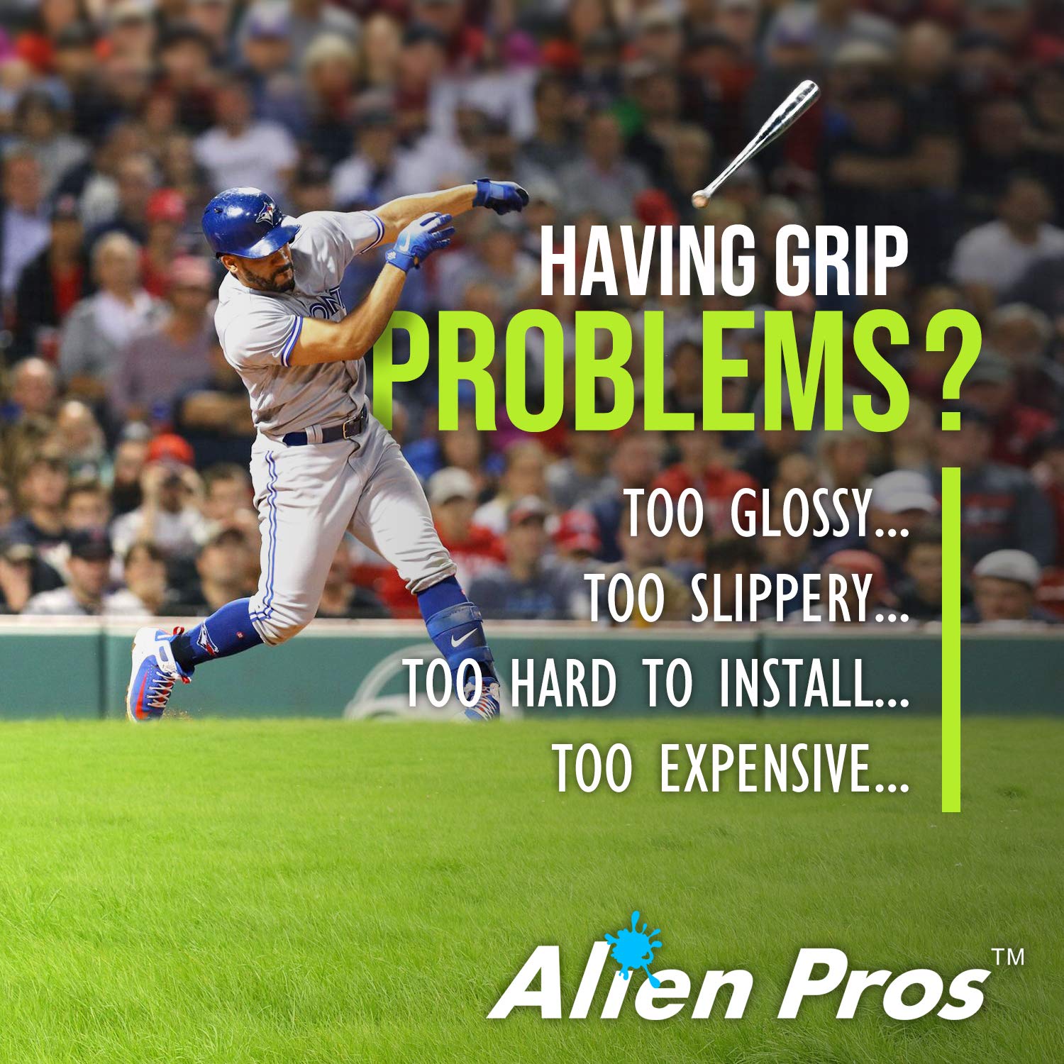 ALIEN PROS Baseball Bat Grip Tape - 1.1mm Precut Pro Feel Batting Tape (2 or 4 Grips) - Replacement for Old Baseball Bat Handle - Improve Swing Control & Power for Home Runs - Perfect for Little League, High School & Adult Baseball Players