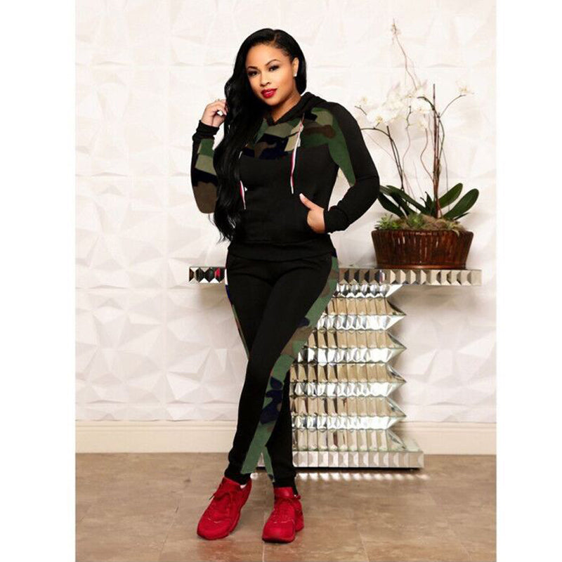 Stylish Spliced Casual Hooded Two-Piece Set for Women - Trendy Lounge & Streetwear Outfit for Everyday Comfort