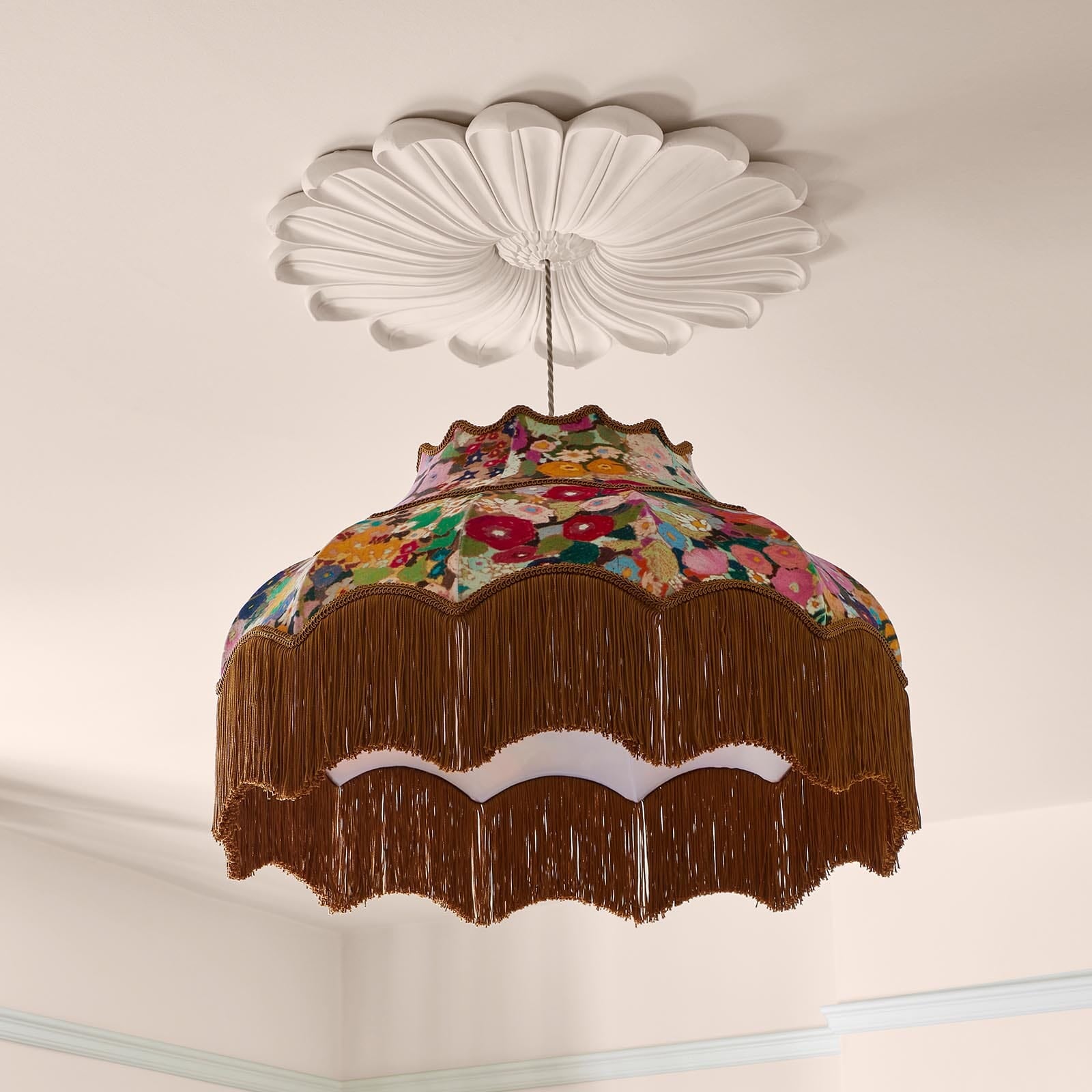 Hollyhocks Velvet Isabella Lampshade - Elegant Floral Design for Bedroom, Living Room & Nursery Decor - Perfect Spring Home Accent