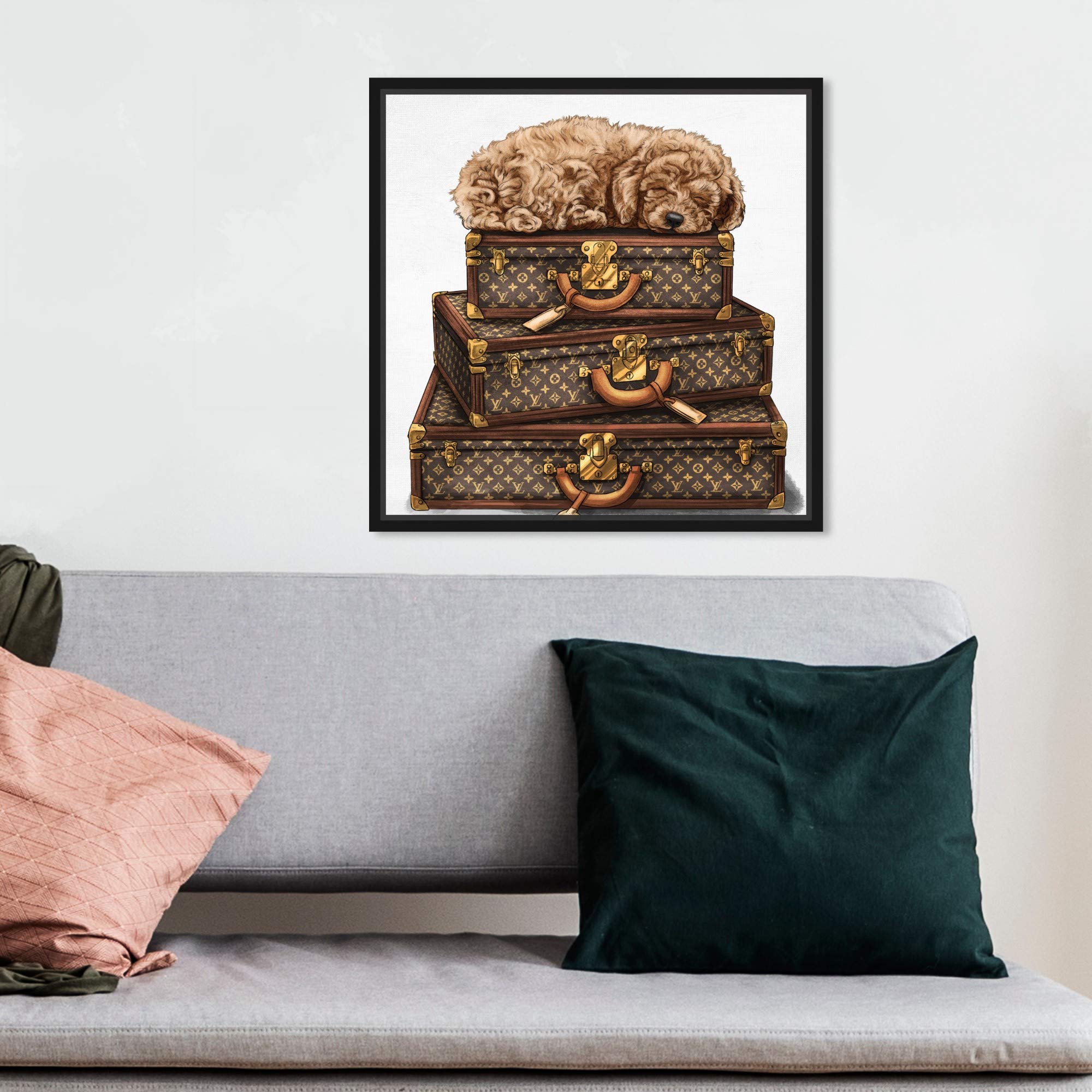 Oliver Gal Artist Co. Sleeping Poodle Framed Wall Art - 12x12 Inch Brown & White Canvas Print - Fashion & Glam Home Decor for Living Room, Bedroom, Office