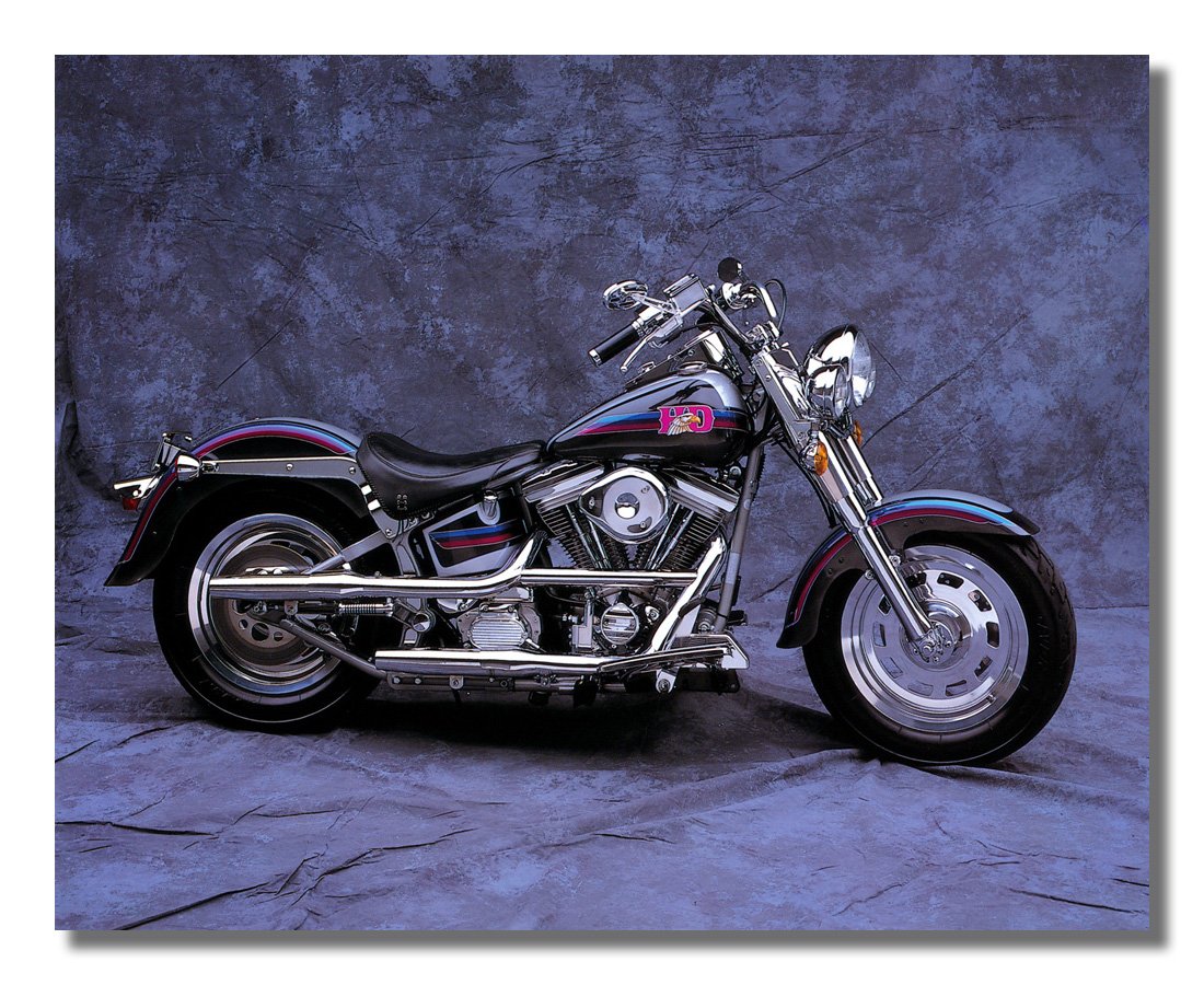 Harley Davidson Fatboy Custom Motorcycle Wall Art - Framed Print for Home, Office & Man Cave Decor