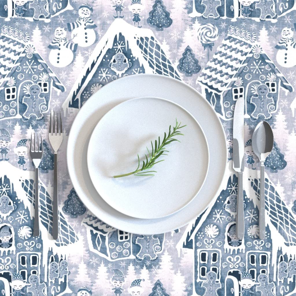 Custom Christmas Tablecloth 70x144 Inches - Gingerbread Holiday Toile Print Cotton Sateen Table Linens for Dining Room Decor, Holiday Parties & Festive Gatherings