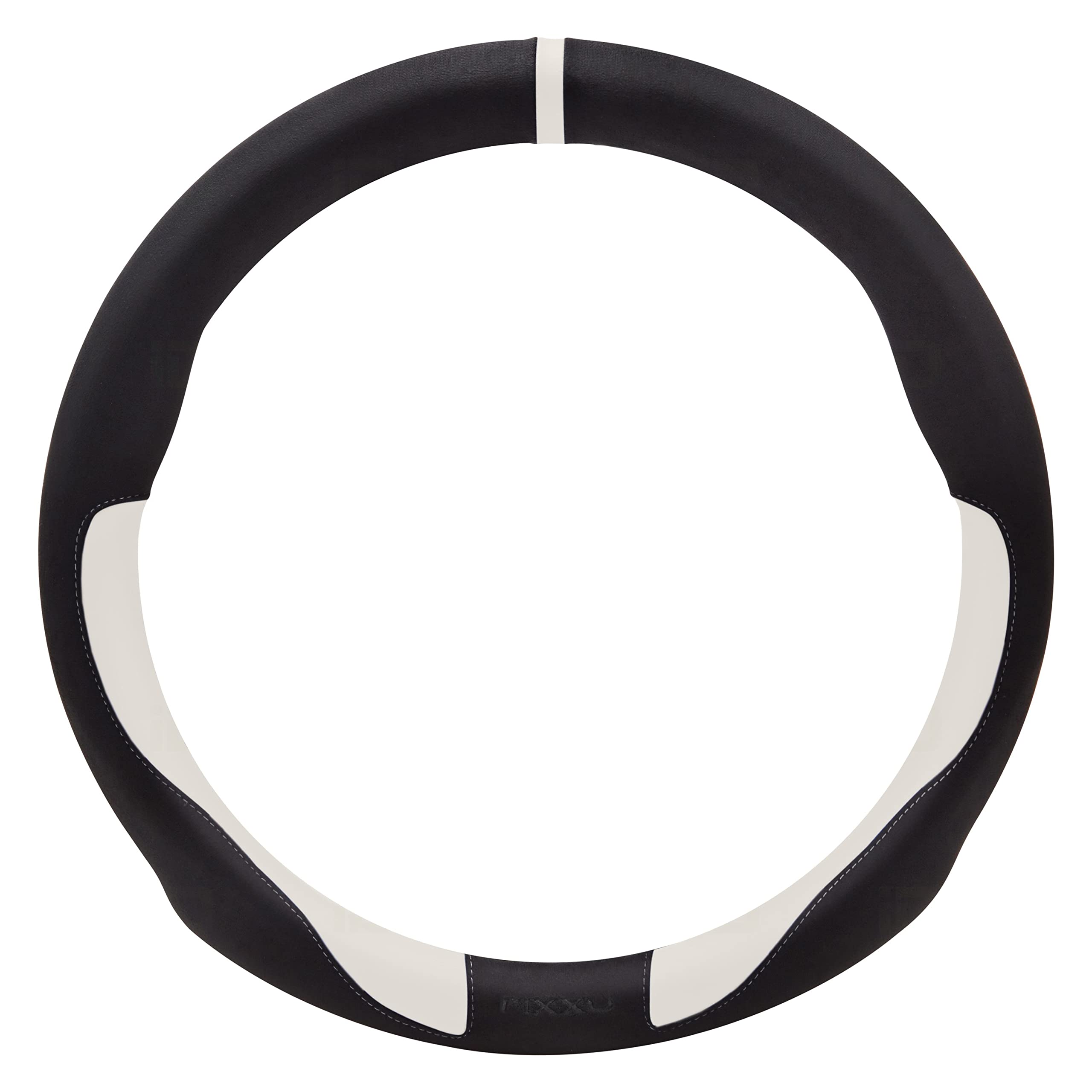 Rixxu SWC-BKWH-SIX Premium Black & White Steering Wheel Cover - Universal Fit for Cars, Trucks & SUVs - Non-Slip Grip & Comfort Driving - Perfect for Daily Commute & Road Trips