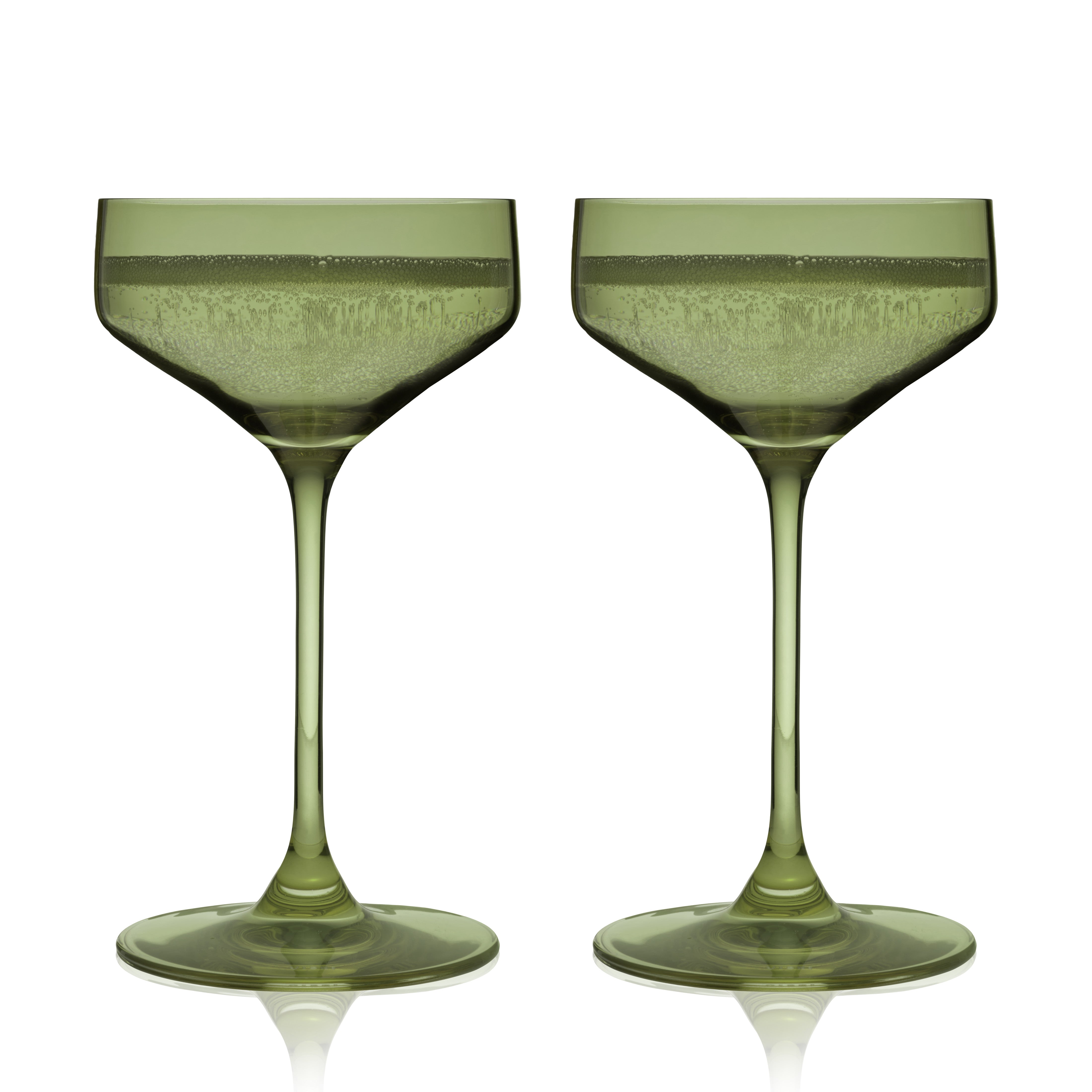 Premium Sage Green Crystal Coupe Glasses - Set of 2 Elegant Champagne Flutes for Wedding Toasts & Cocktail Parties - Perfect for Romantic Dinners & Special Celebrations