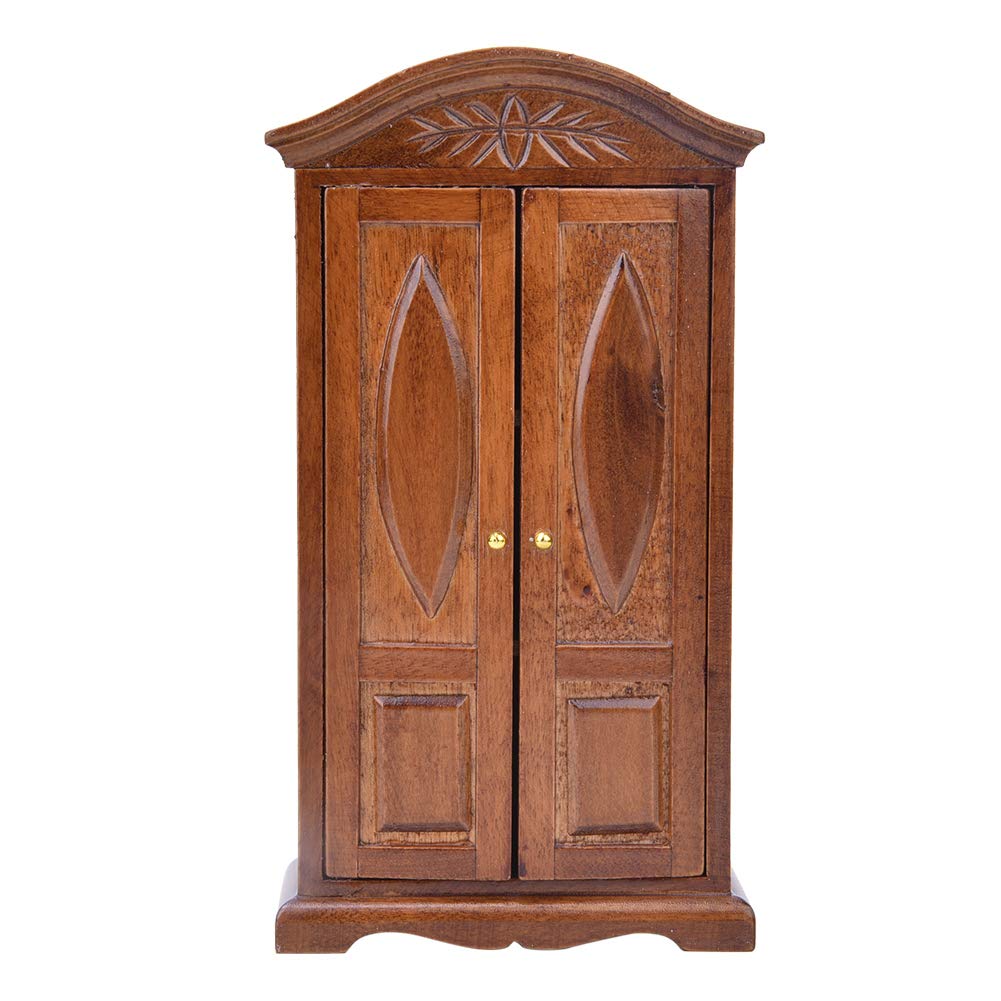 1:12 Scale Mini Vintage Wooden Double Door Closet Wardrobe - Dollhouse Furniture for 12